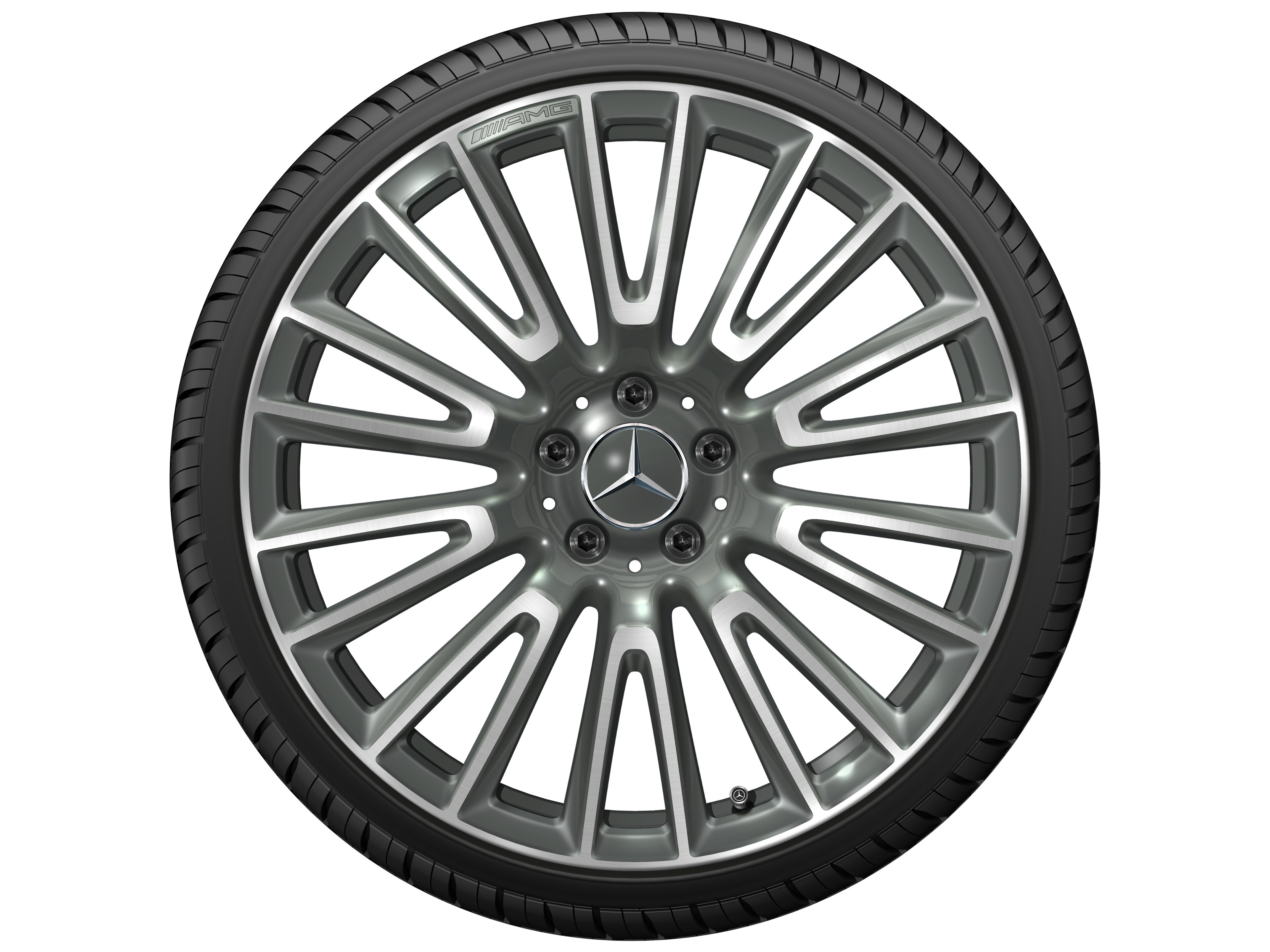 AMG light-alloy wheel, in 10-twin-spoke design, 50.8 cm (20-inch) - 10,5 J x 20 ET 43, himalaya grey, high-sheen