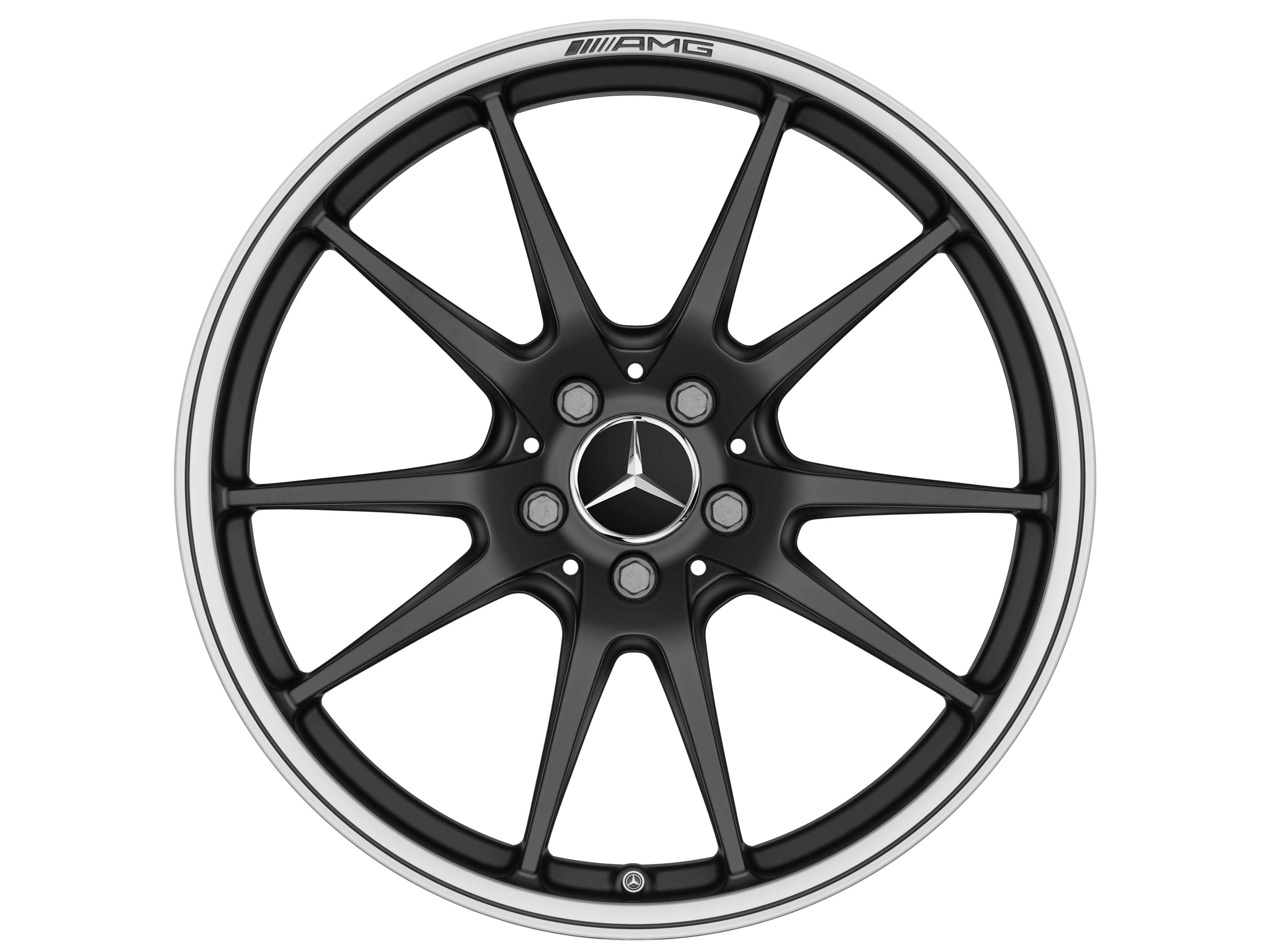 AMG forged wheel in 5-twin-spoke design, 48.3 cm (19-inch), High-sheen rim flange - 9 J x 19 ET 25, matt black, high-sheen
