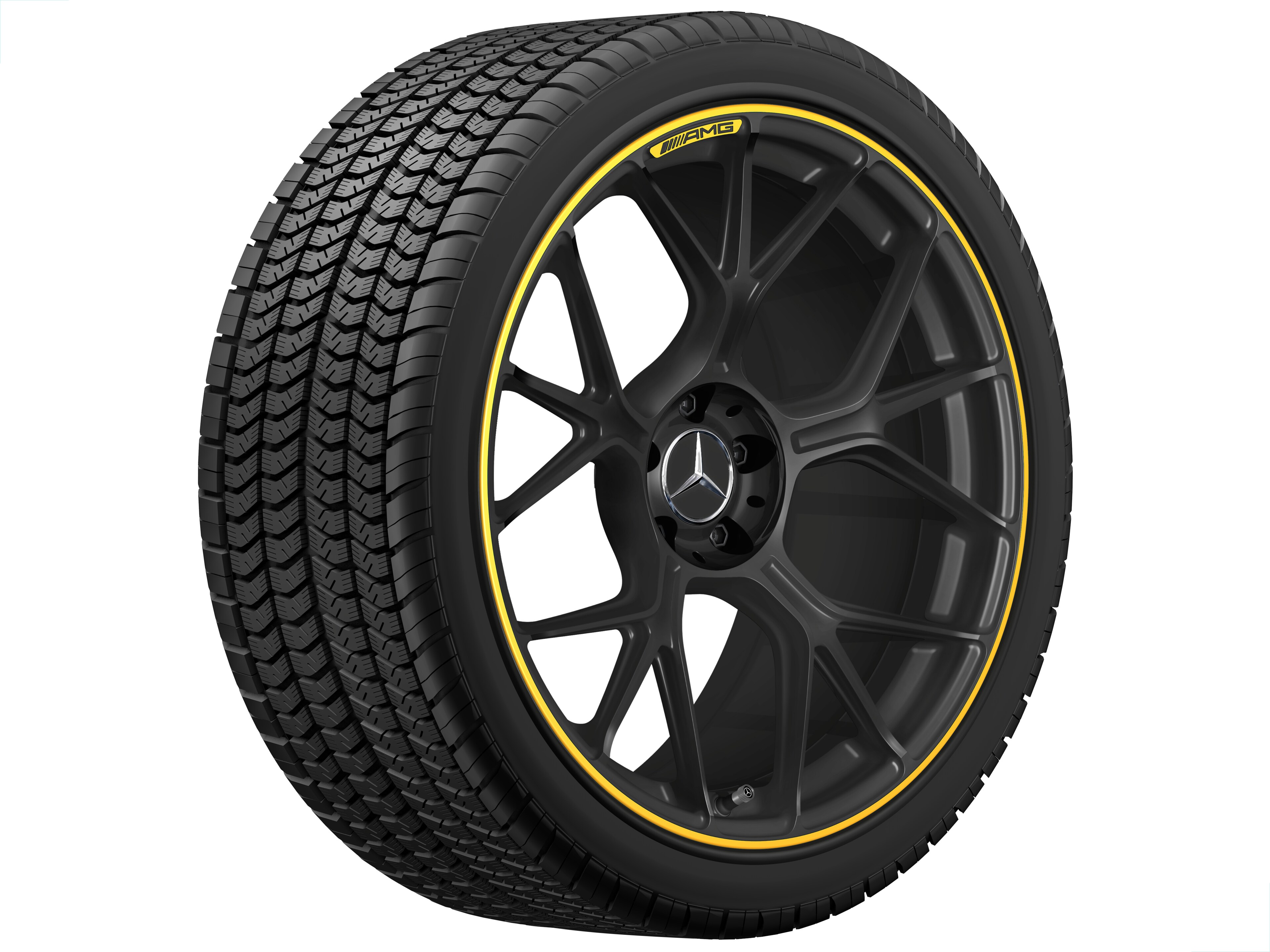 AMG forged wheel in cross-spoke design, 50.8 cm (20-inch) - 11 J x 20 ET 24,1, matt black / signal yellow, high-sheen