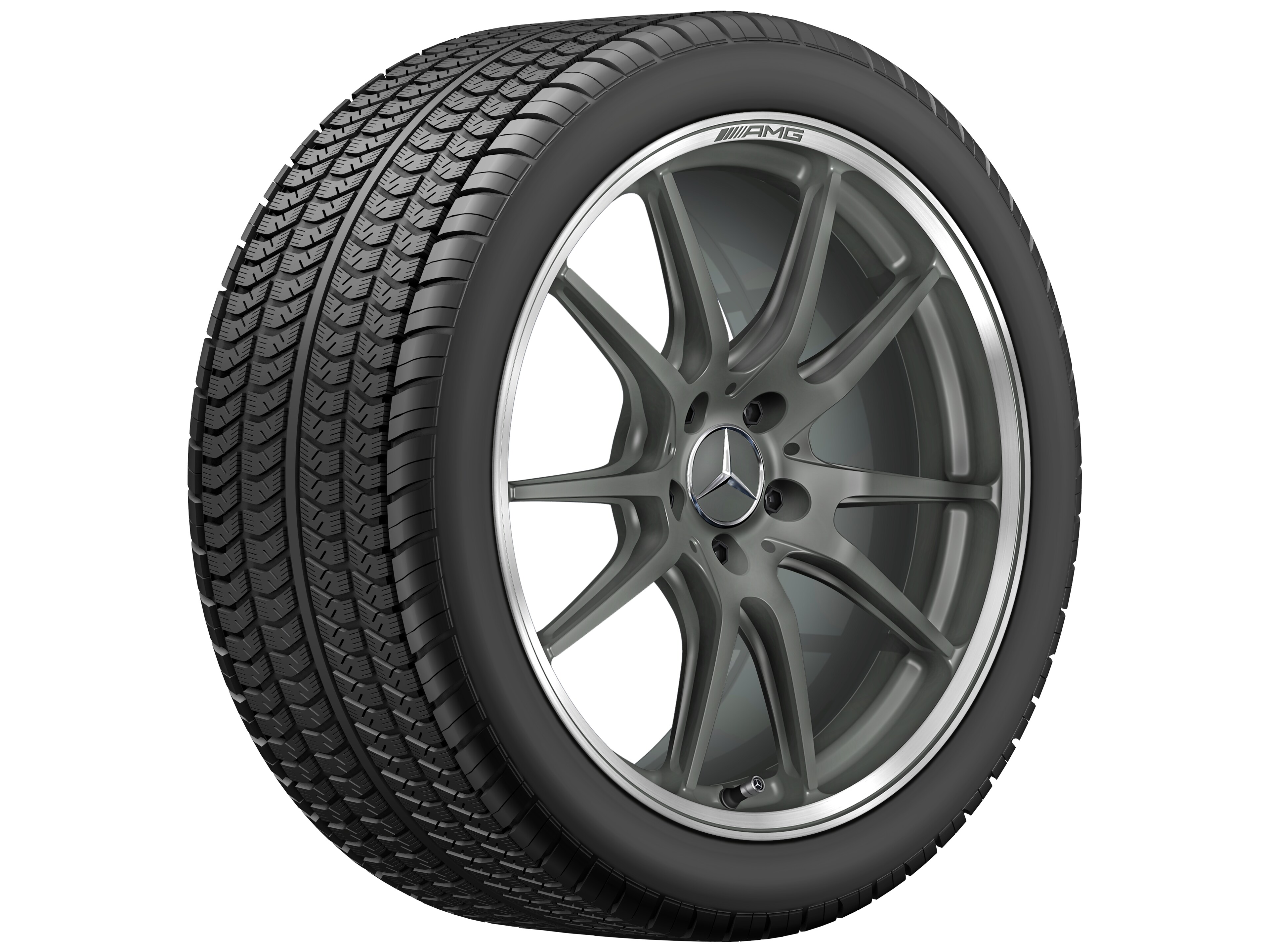 AMG forged wheel in 5-twin-spoke design, 48.3 cm (19-inch), High-sheen rim flange - 10 J x 19 ET 56, matt titanium grey, high-sheen rim flange