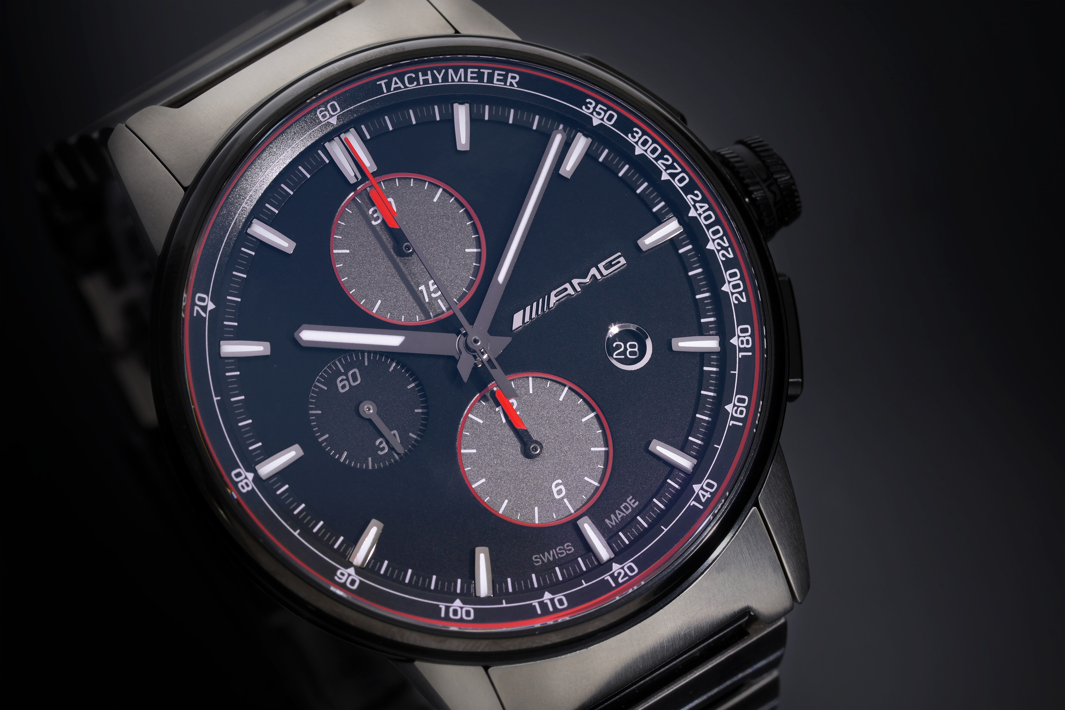 AMG automatic chronograph, Men, business - black / anthracite / red, Stainless steel / Titanium