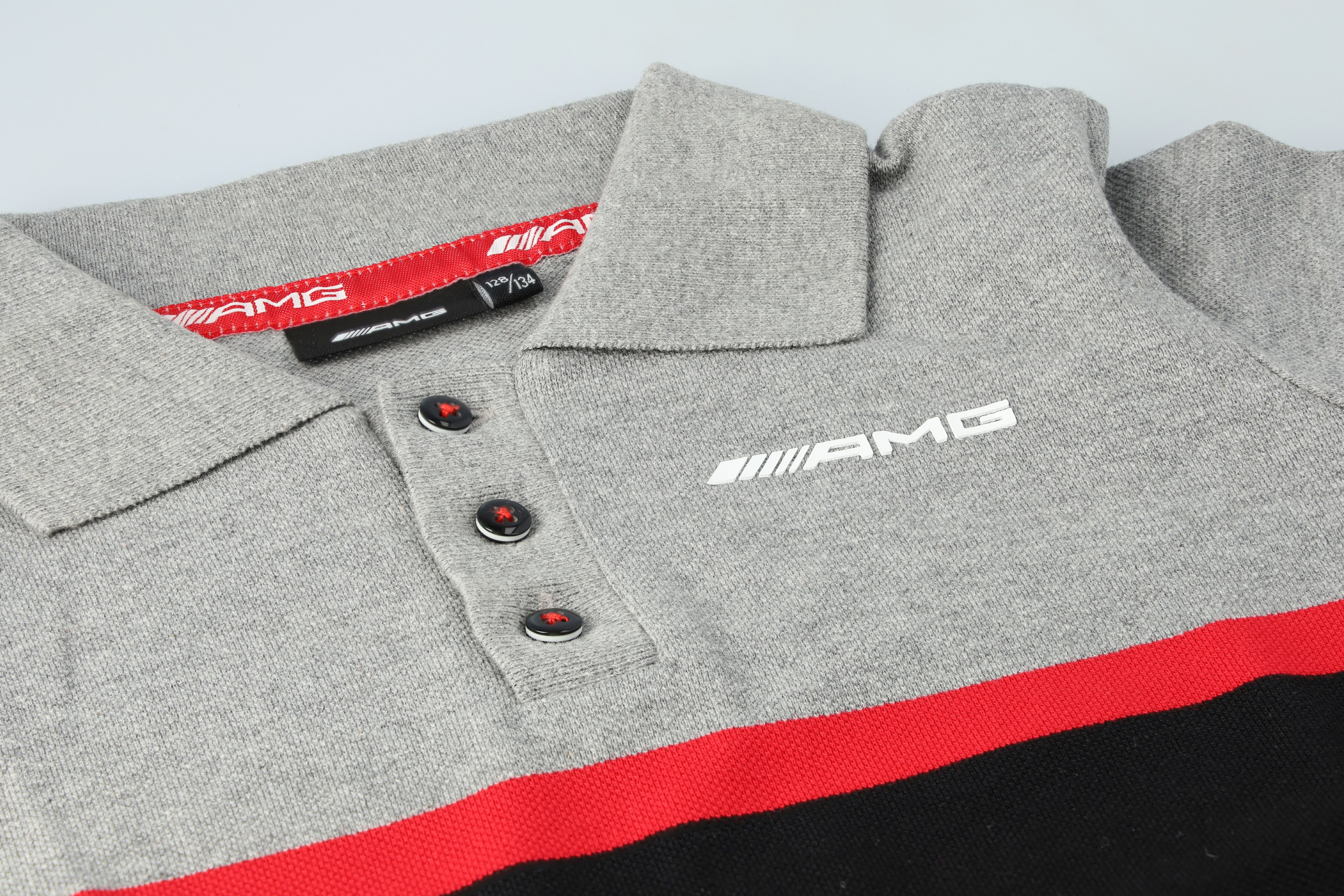 AMG children's polo shirt - grey / black / red, 152 / 158
