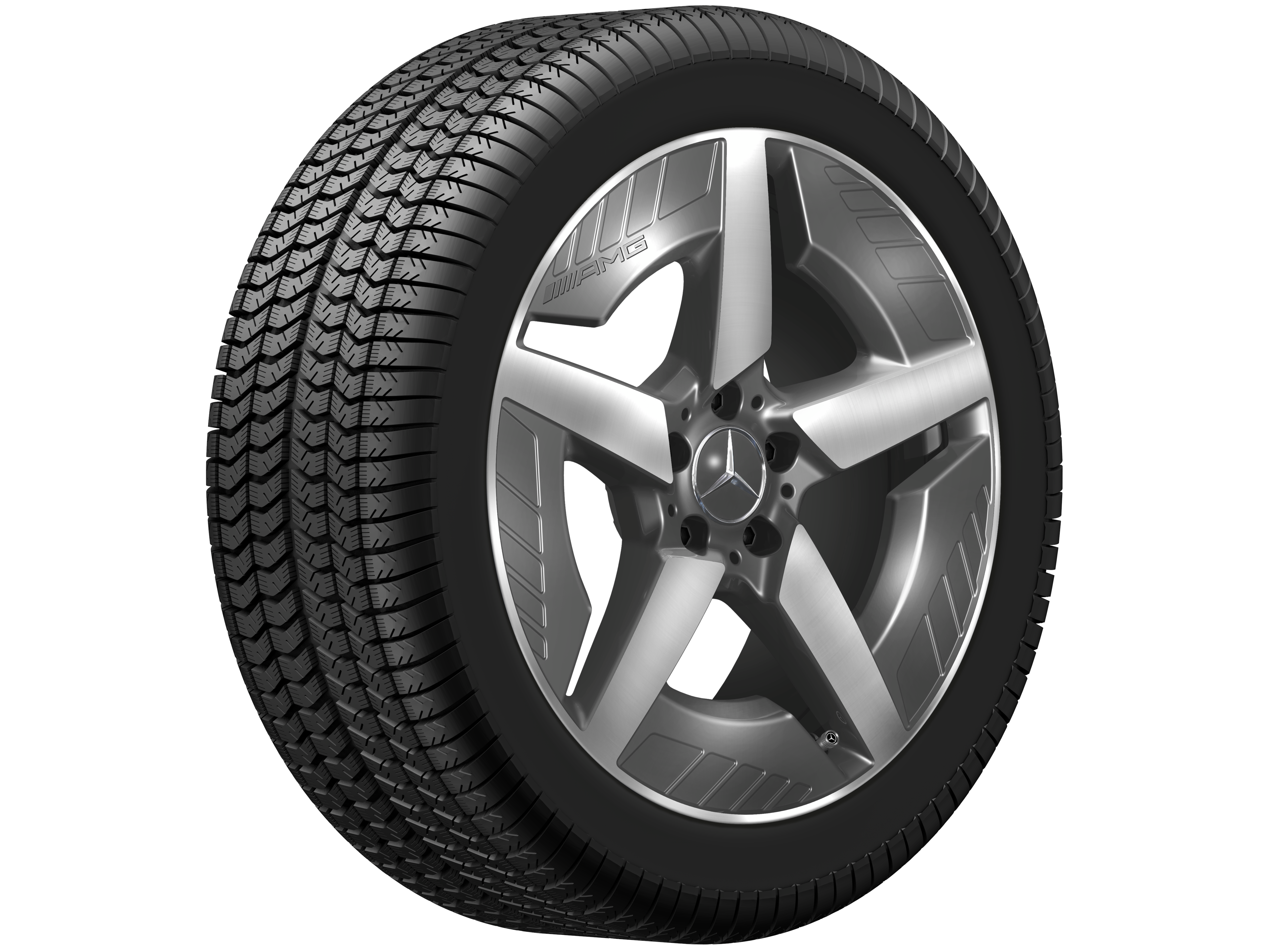 AMG light-alloy wheel, in 5-spoke design, 48.3 cm (19-inch), aerodynamically optimized - 7,5 J x 19 ET 53,3, tantalite grey, high-sheen