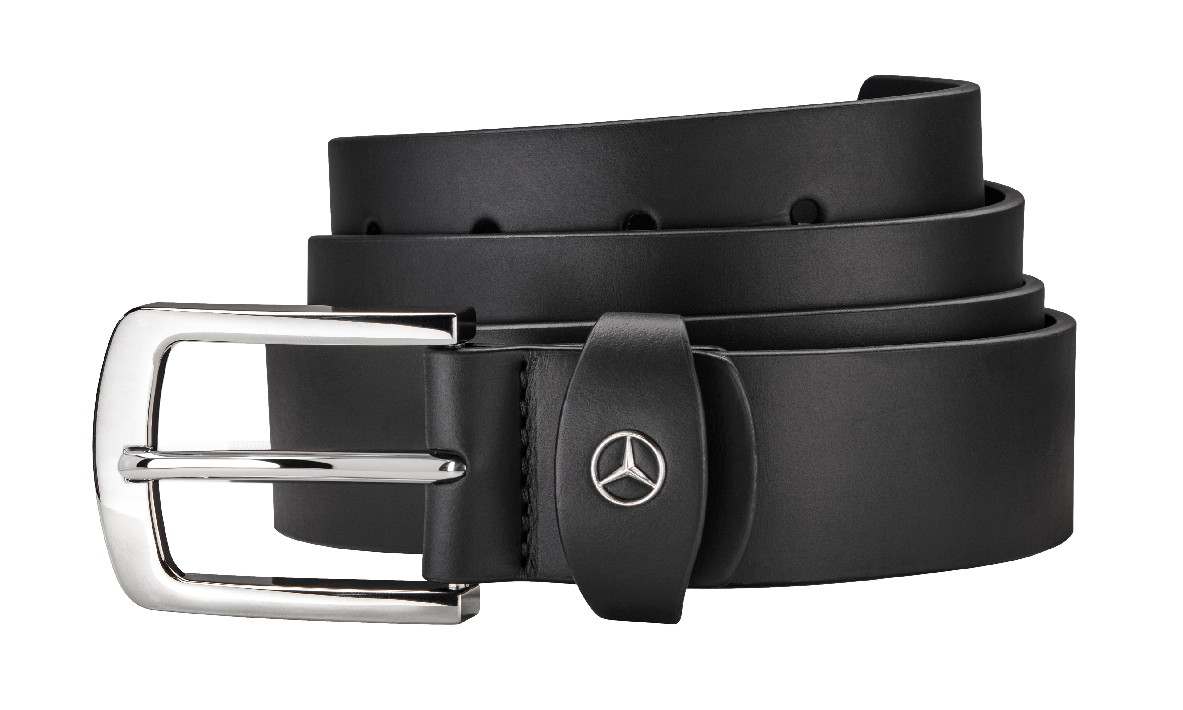 Men's belt - black, Leather / Stainless steel