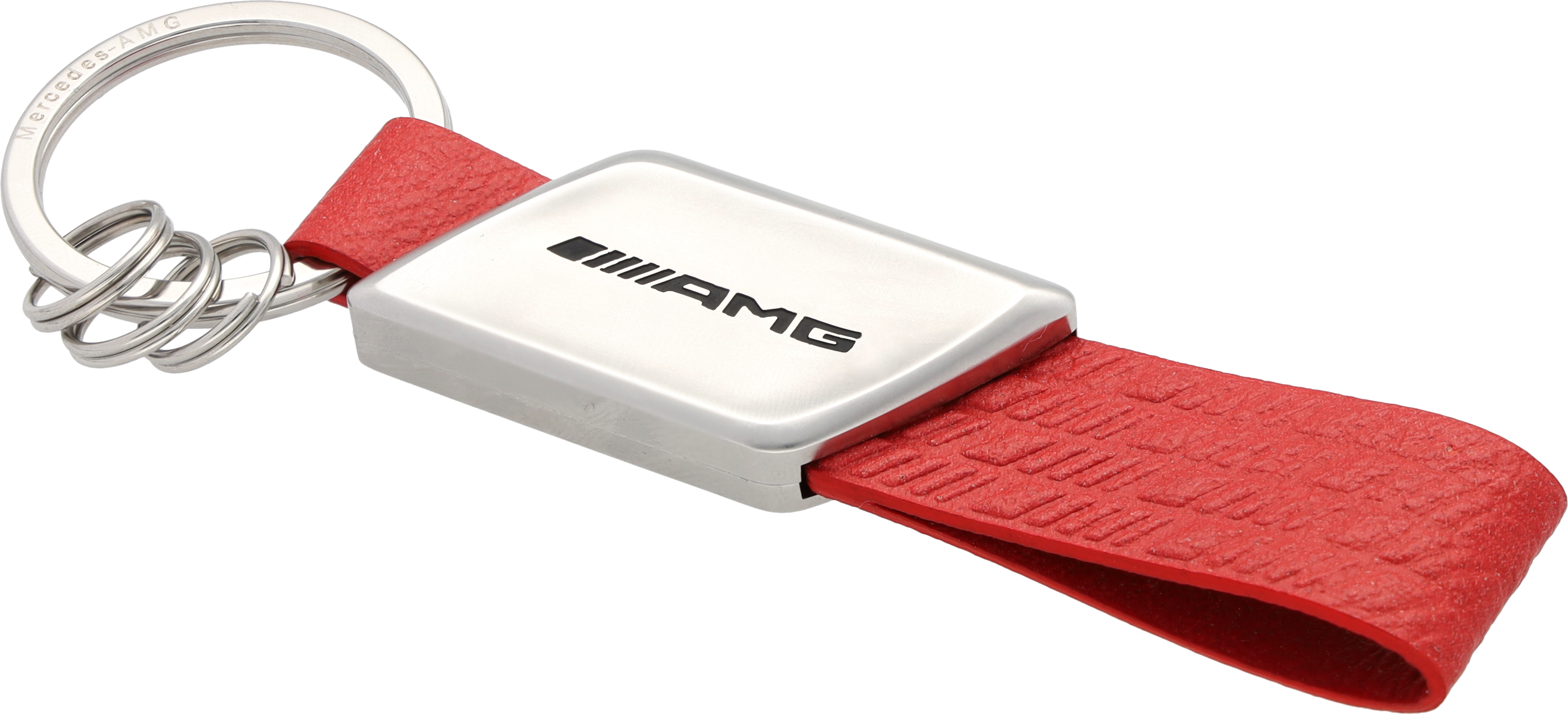 AMG key ring - red / silver-coloured, Stainless steel / Apple leather (vegan)