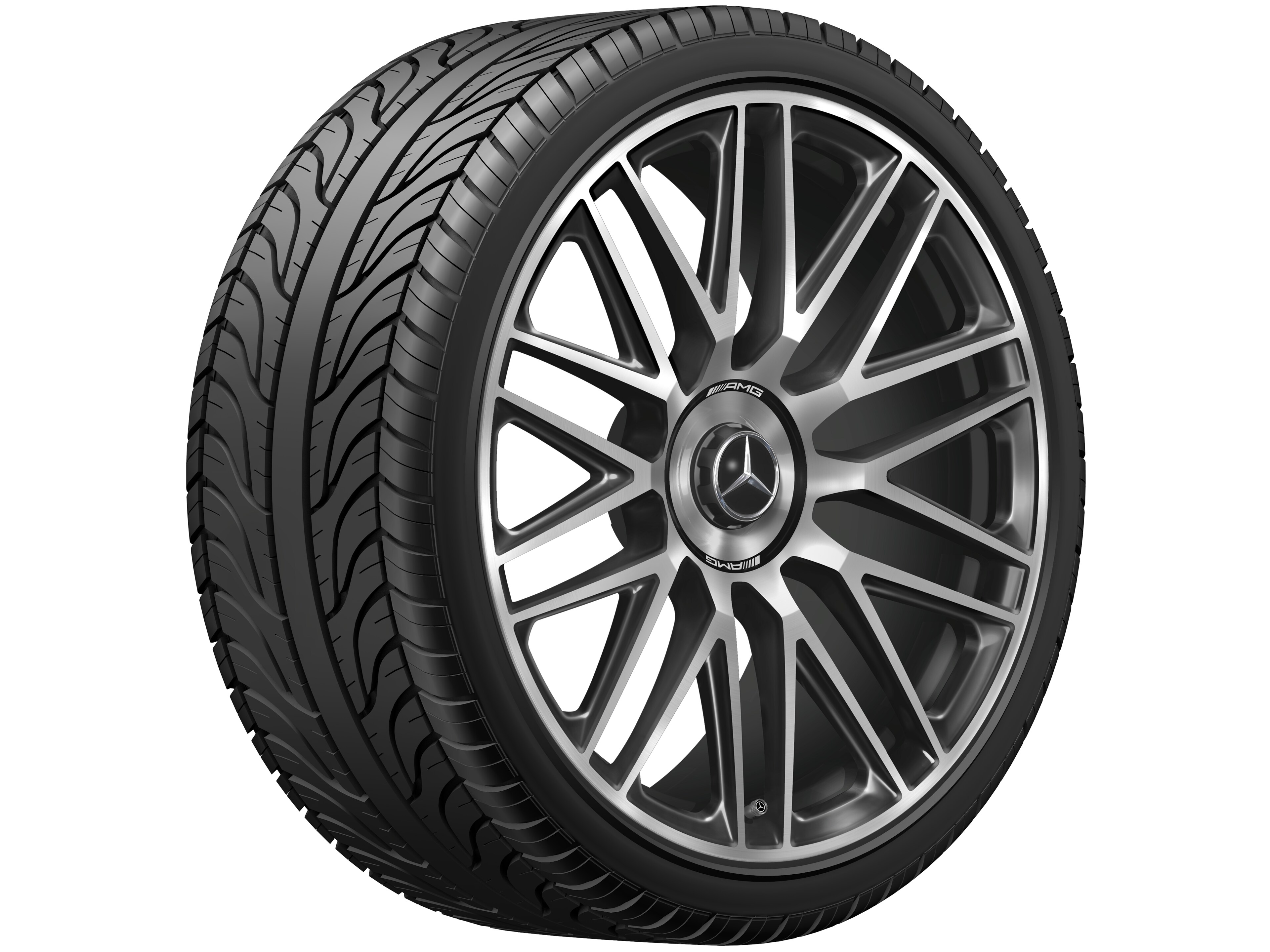 AMG 10-spoke design forged wheel, 53.3 cm (21-inch) - 9,5 J x 21 ET 33, black / dark platinum gloss