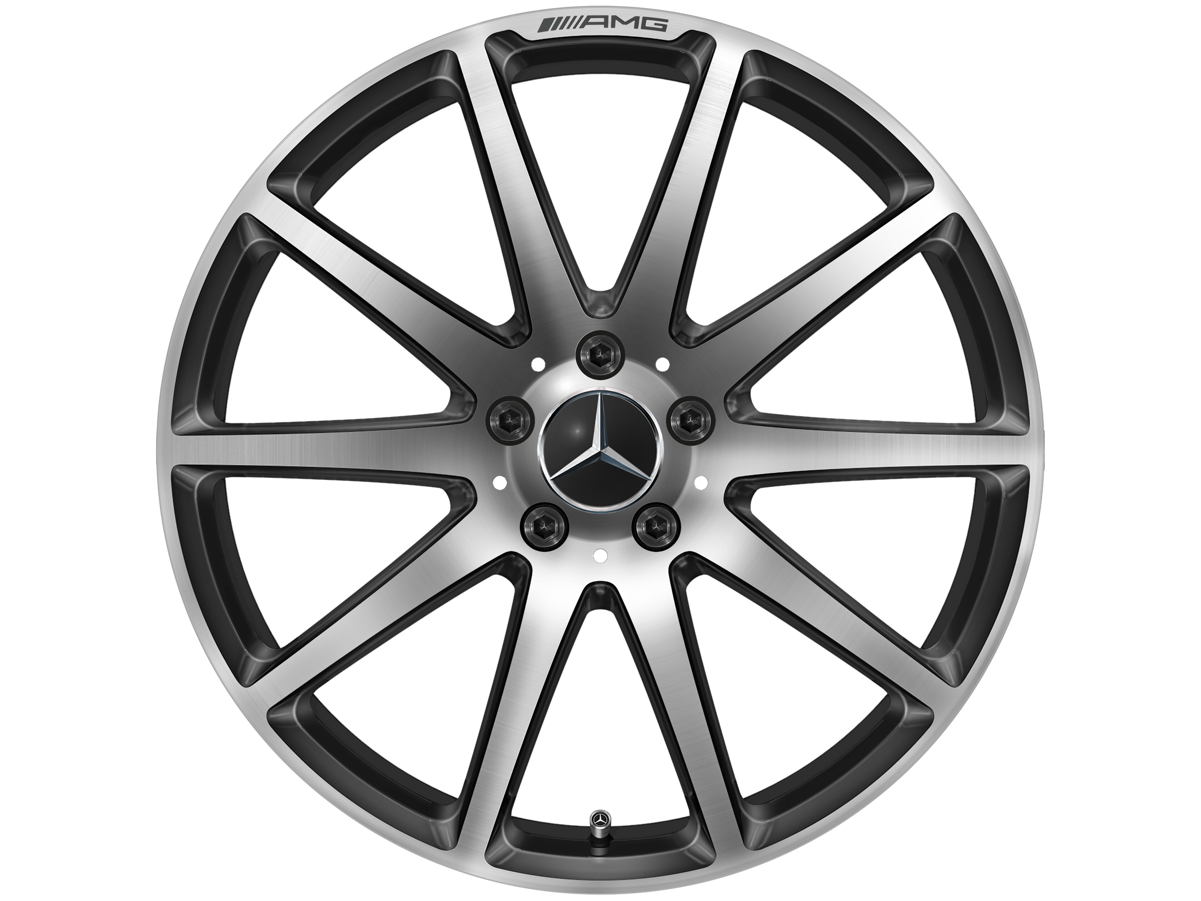 AMG forged wheel in 10-spoke design, 48.3 cm (19-inch) - 9 J x 19 ET 27, black, polished