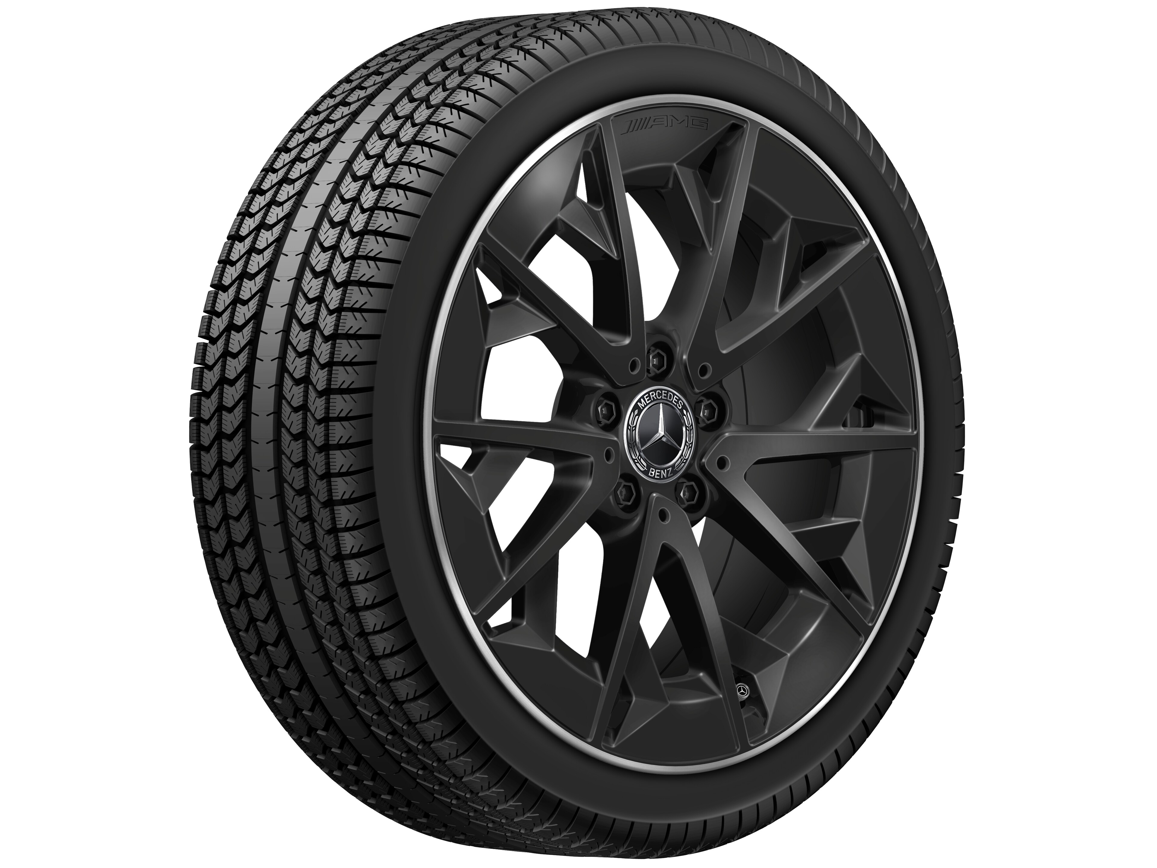 AMG light-alloy wheel, in cross-spoke design, 48.3 cm (19-inch) - 9 J x 19 ET 66, matt black, high-sheen rim flange