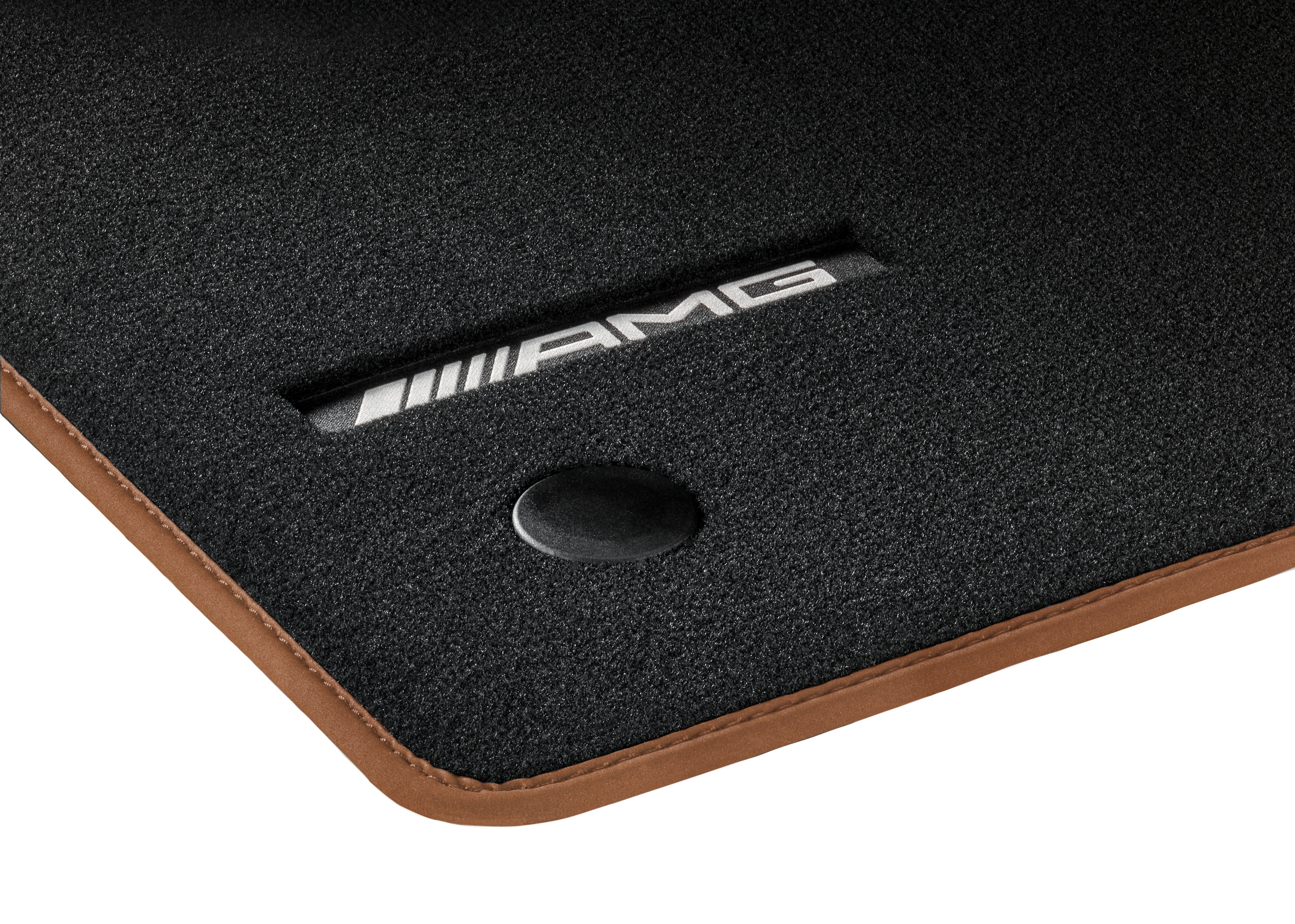 AMG Veloursmatten, Satz, 4-teilig, mit AMG Weblogo - LL, schwarz, Einfassung beechbrown