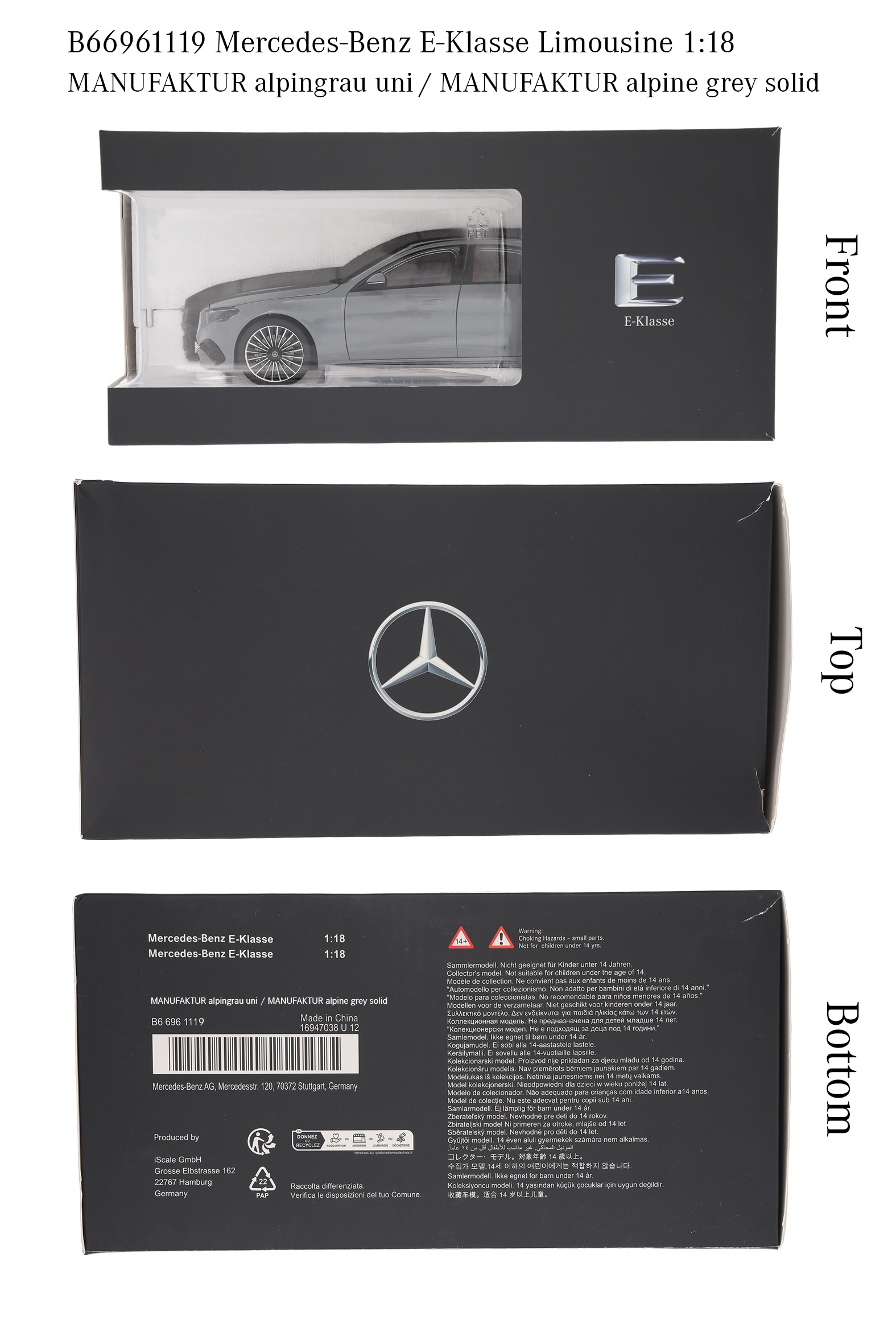 E-Klasse, Limousine, AMG Line, W214 - MANUFAKTUR alpingrau uni, iScale, 1:18