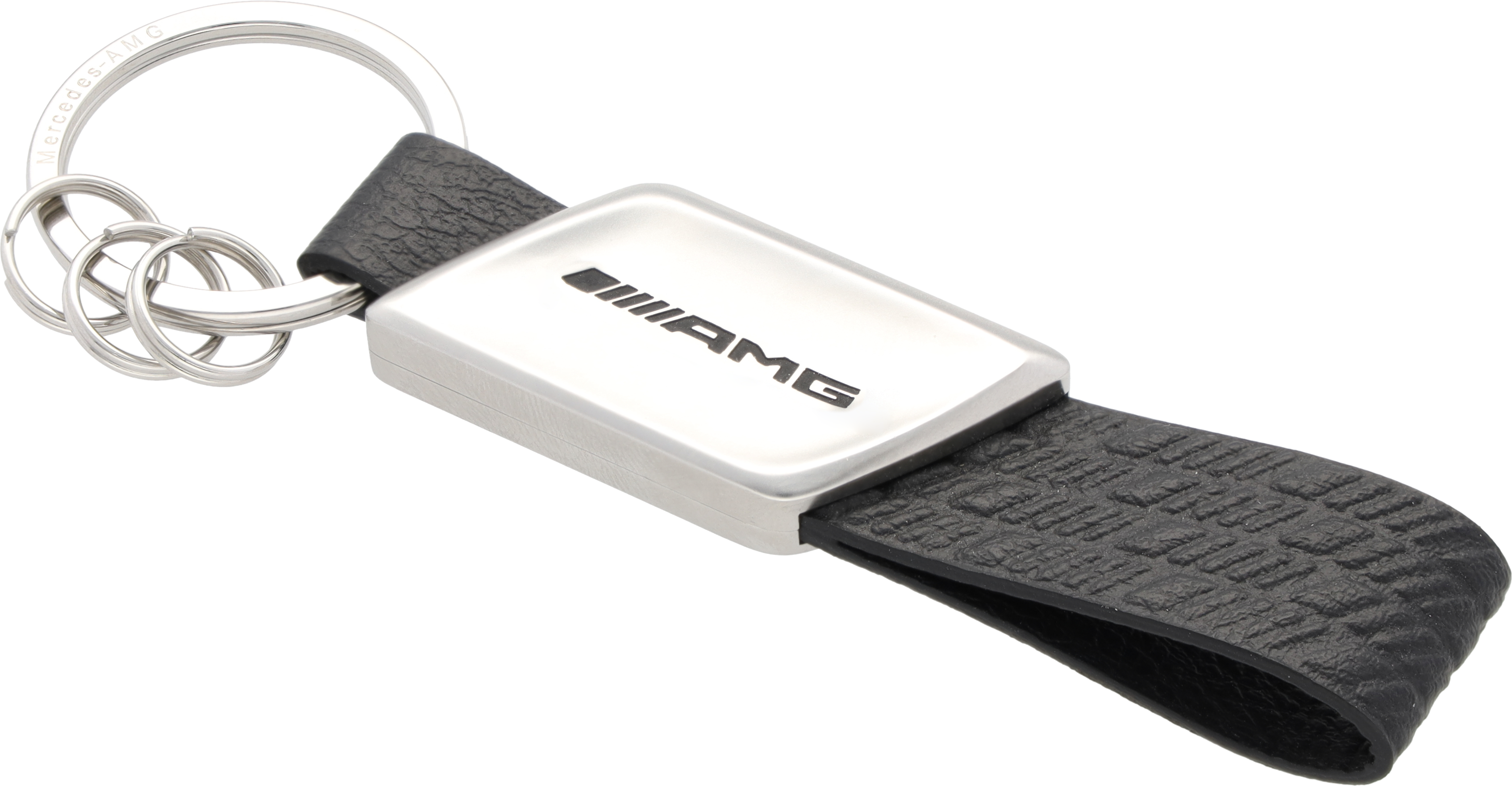 AMG key ring - black / silver-coloured, Stainless steel / Apple leather (vegan)