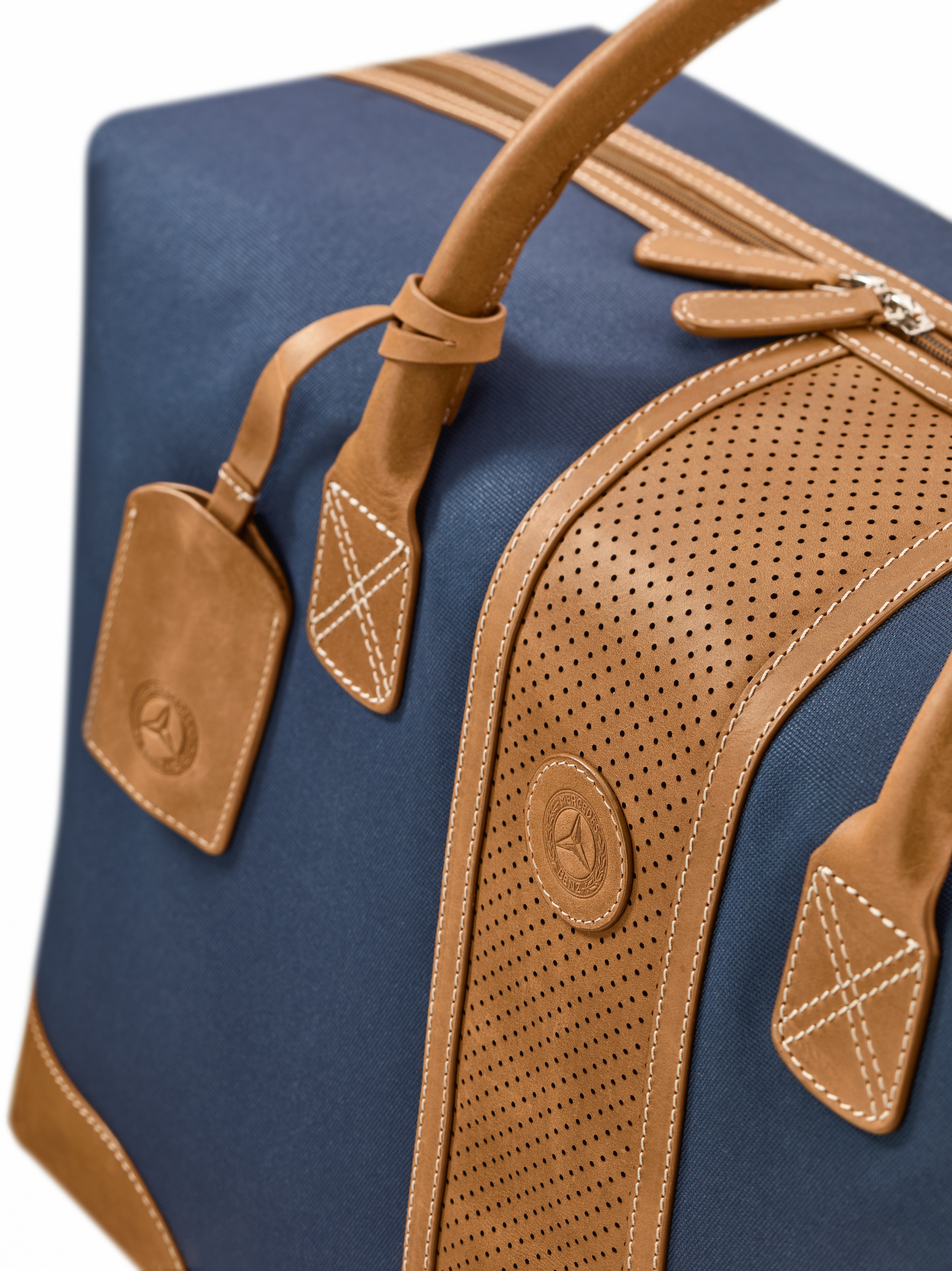 Weekend bag - blue / cognac, Polyester (recycled)