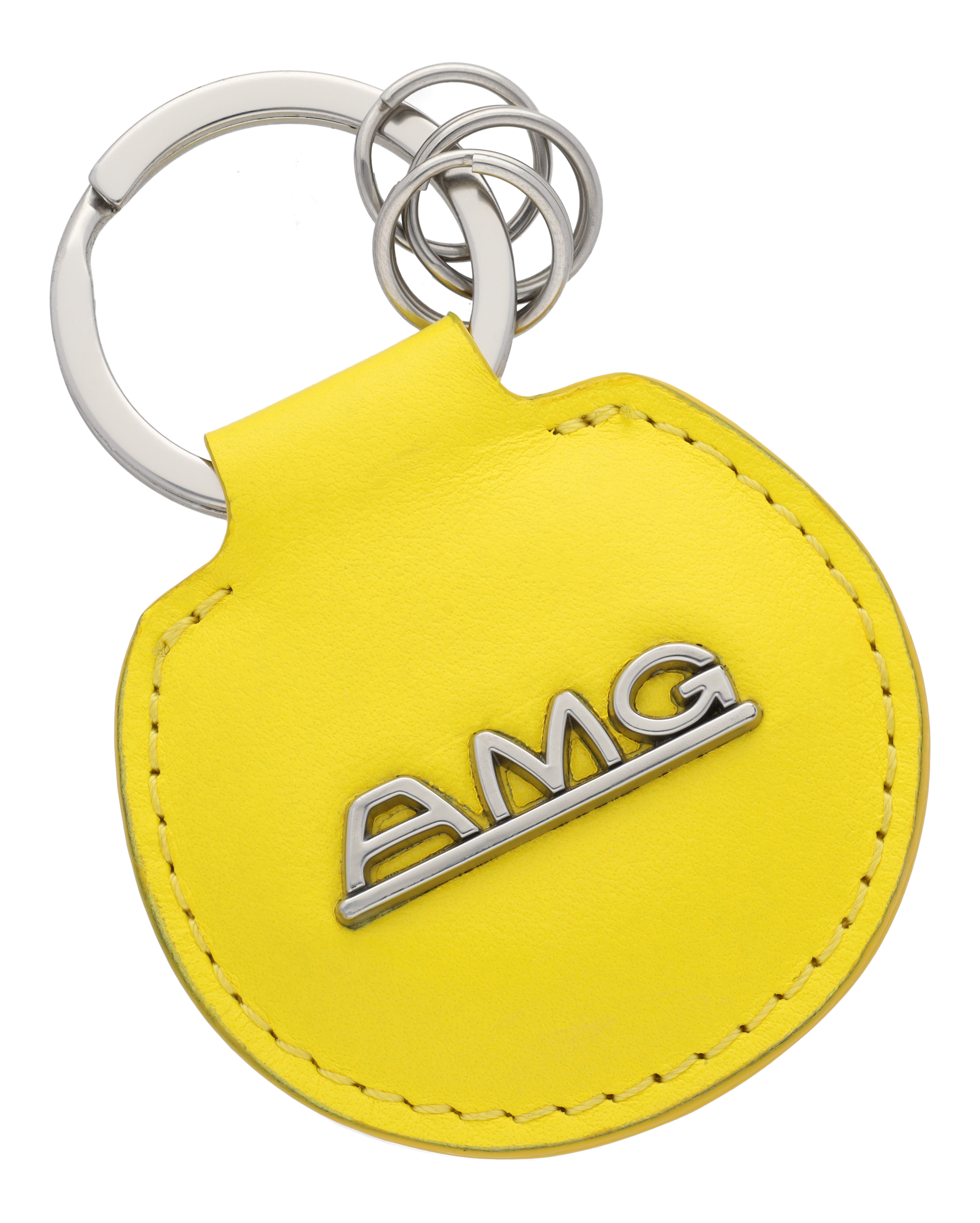 AMG key ring, Classic - yellow / silver-coloured, Leather / Stainless steel