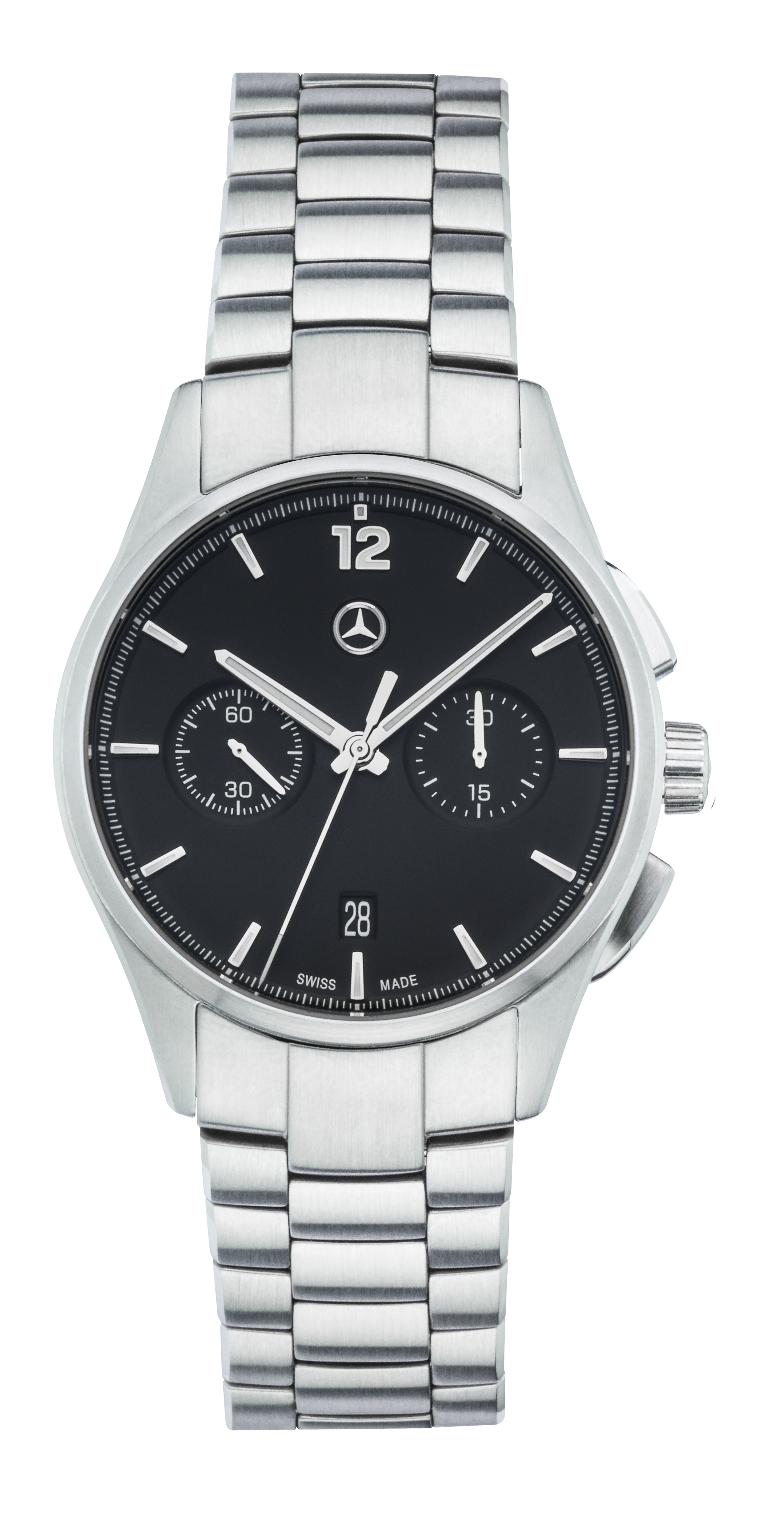 Automatic chronograph, men, Mercedes-Benz, business - black / silver-coloured, Stainless steel