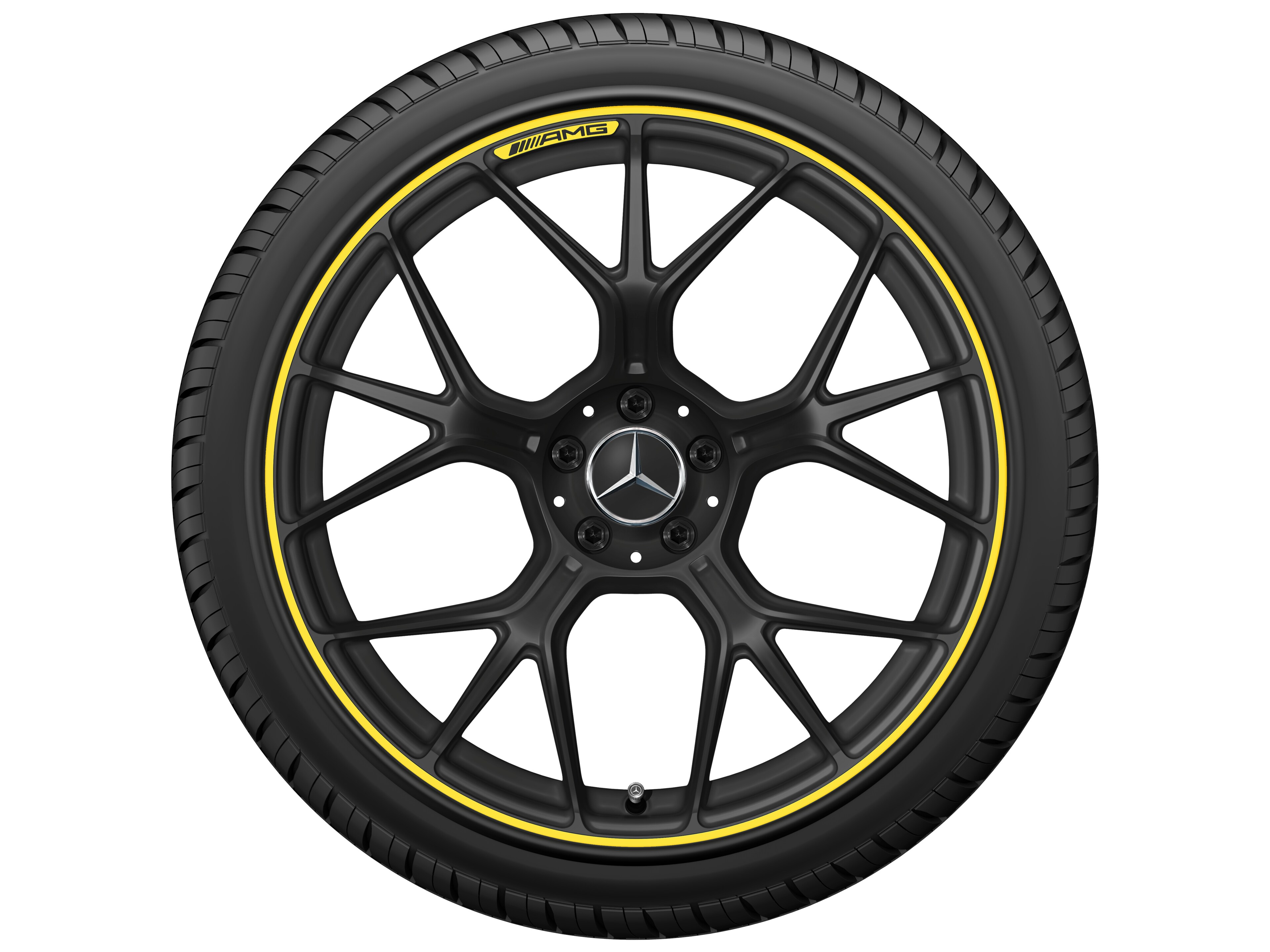 AMG forged wheel in cross-spoke design, 50.8 cm (20-inch) - 11 J x 20 ET 24,1, matt black / signal yellow, high-sheen