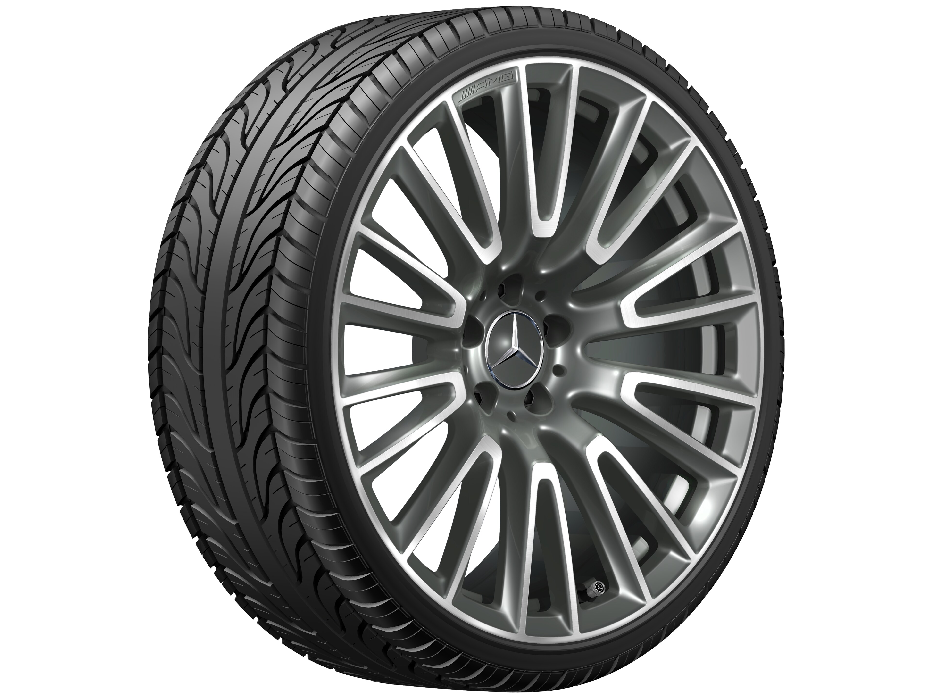 AMG light-alloy wheel, in 10-twin-spoke design, 50.8 cm (20-inch) - 10,5 J x 20 ET 43, himalaya grey, high-sheen