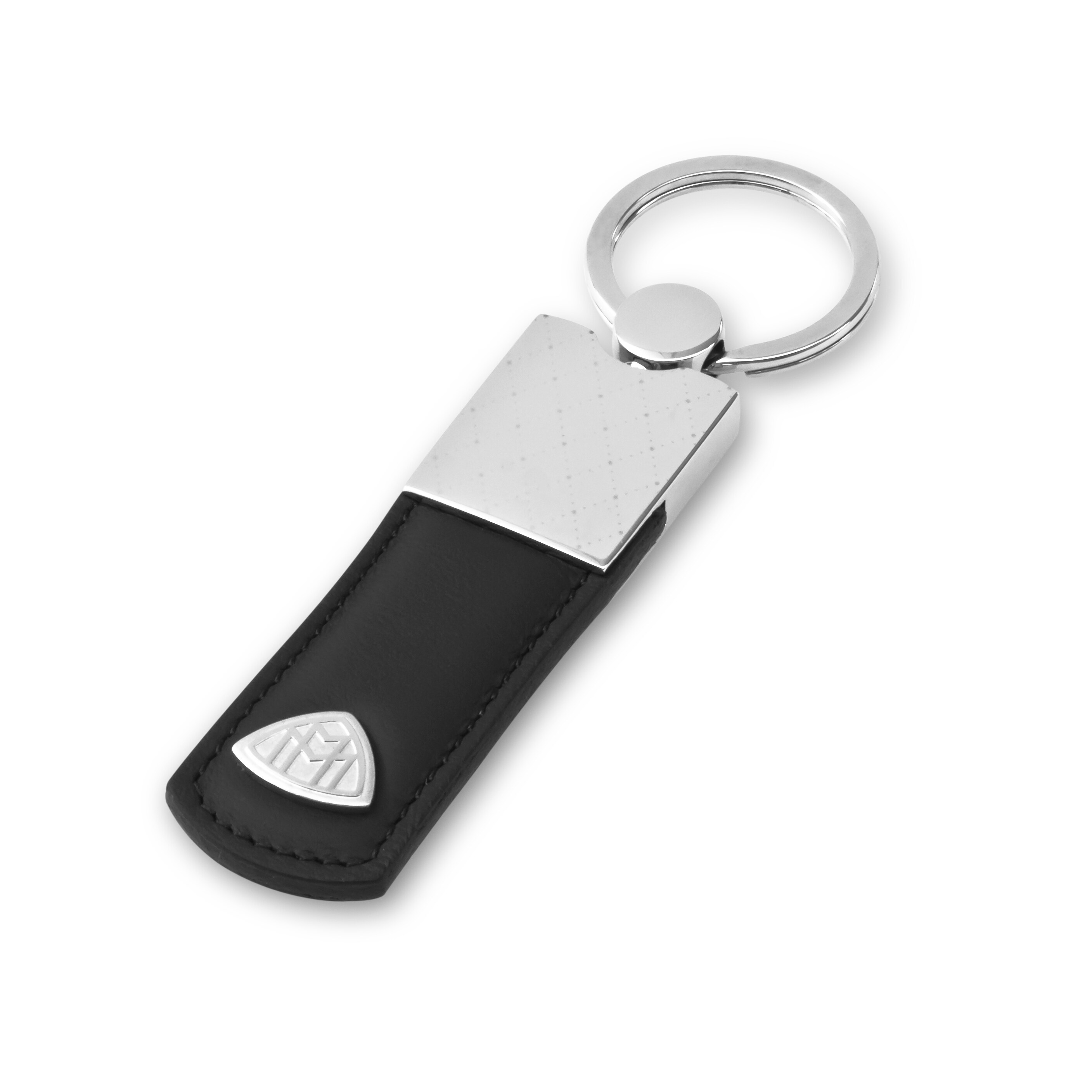 Key ring, Mercedes-Maybach, black - black / silver-coloured, Leather / Stainless steel