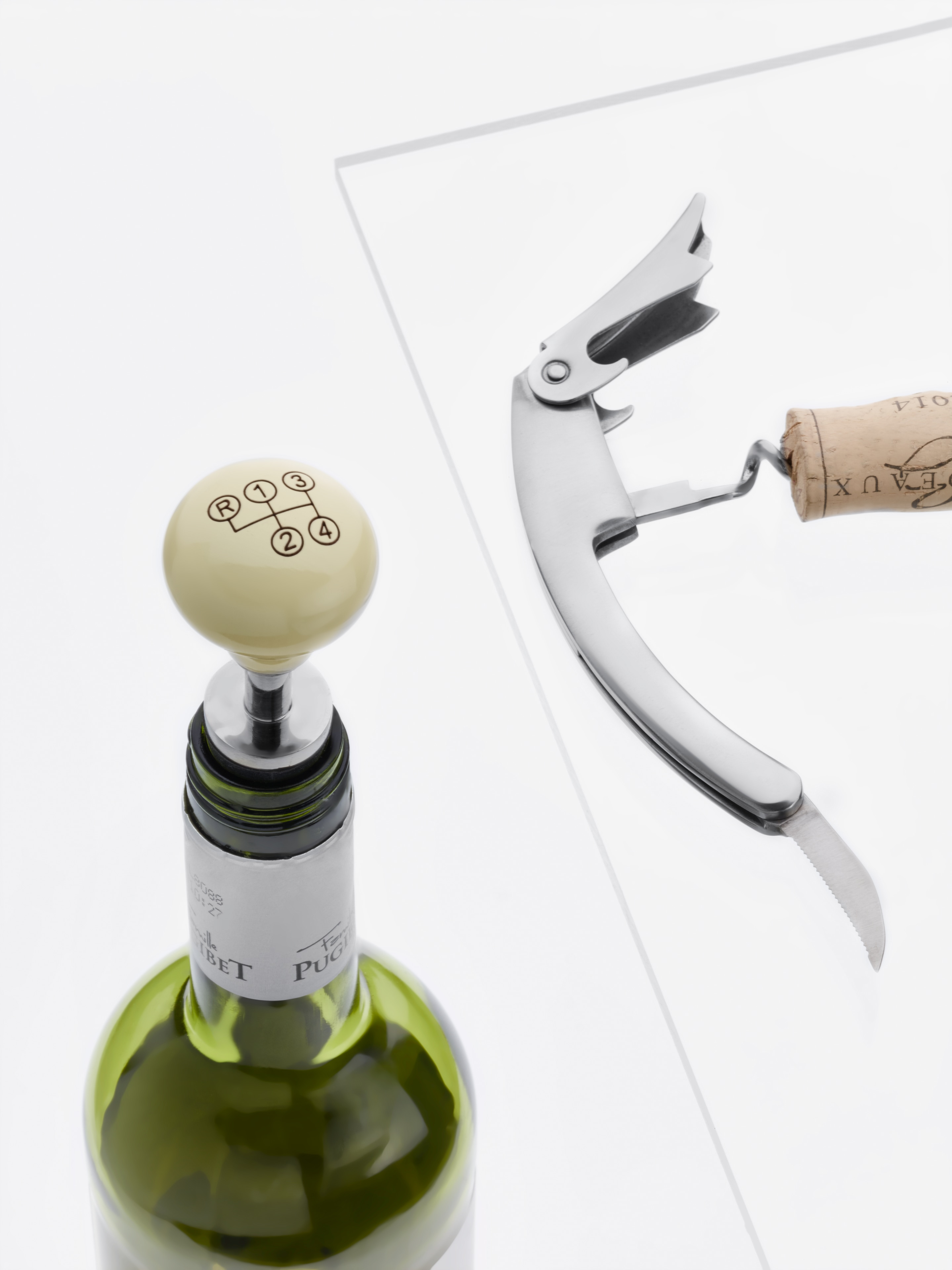Weinset, 300 SL, Schaltknauf - silberfarben / cremebeige, Edelstahl / Holz