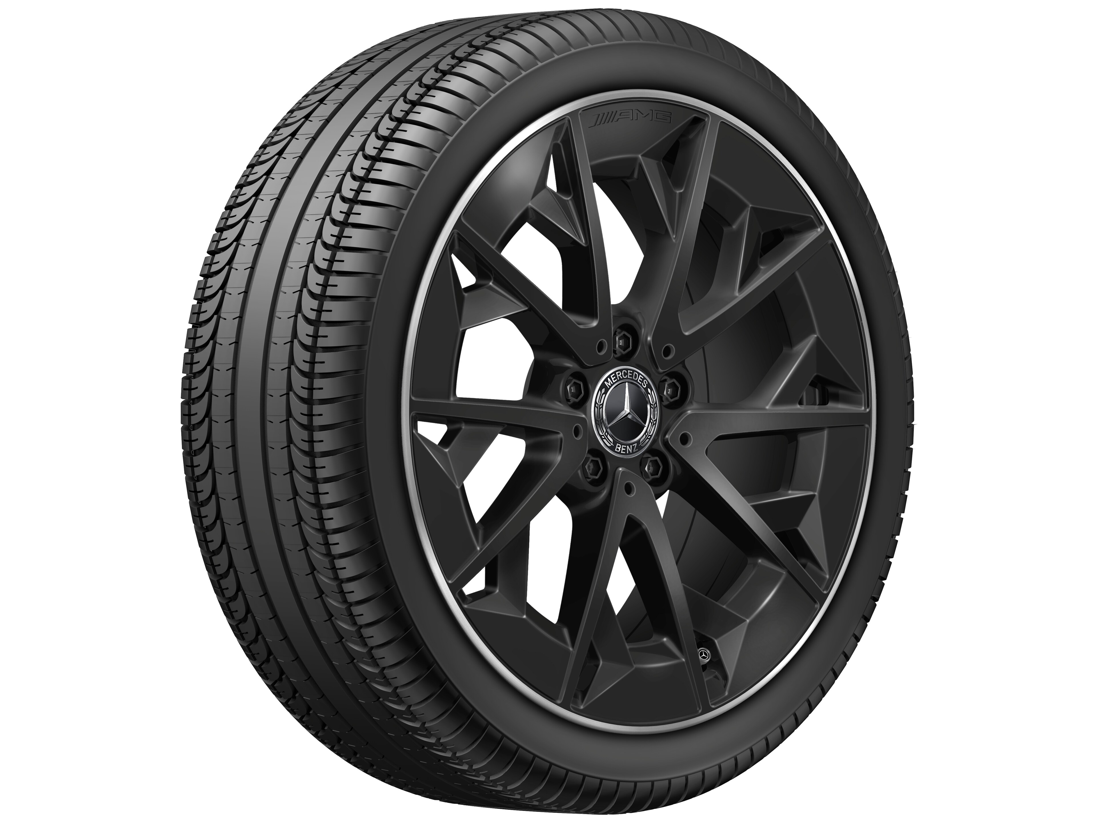 AMG light-alloy wheel, in cross-spoke design, 48.3 cm (19-inch) - 9 J x 19 ET 66, matt black, high-sheen rim flange