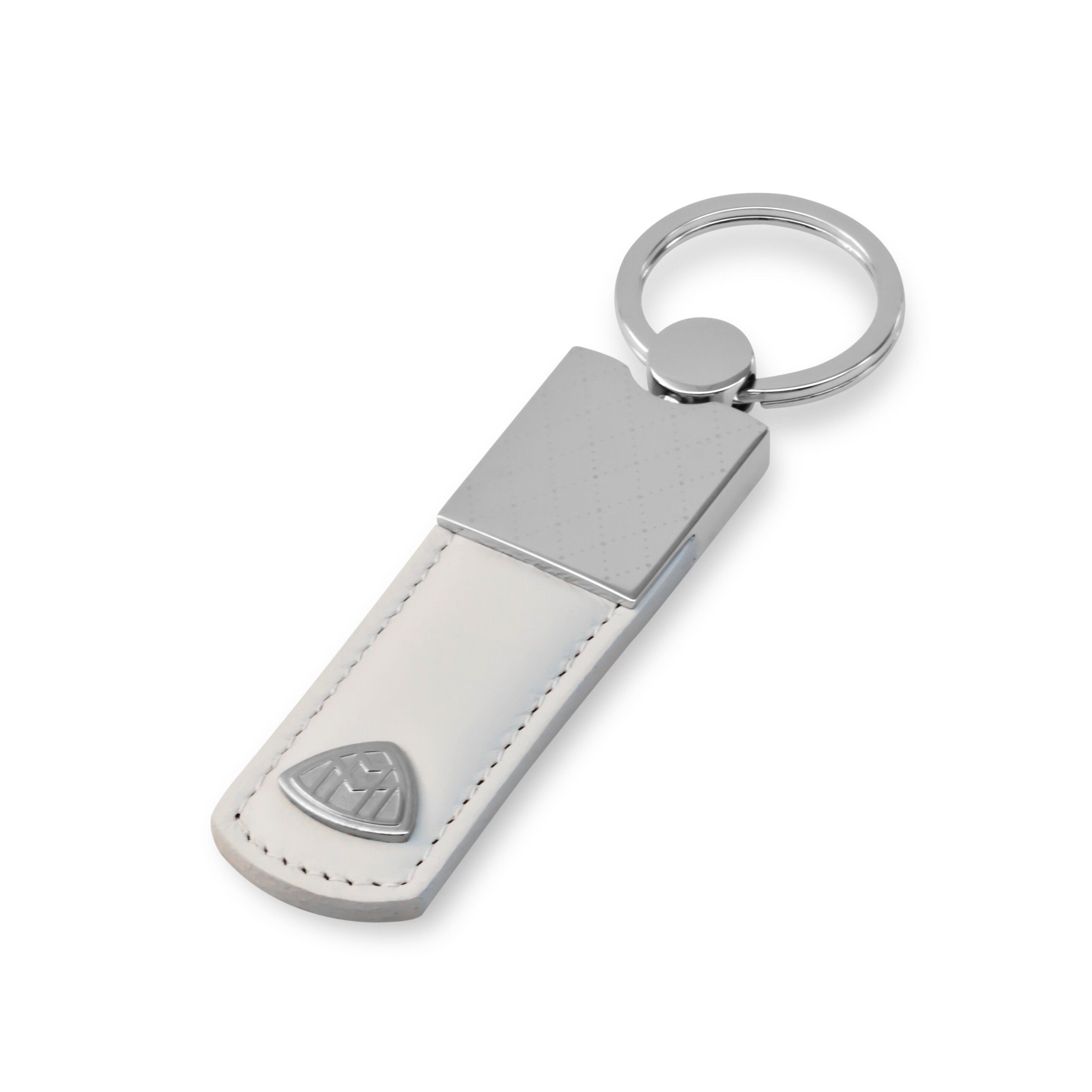 Key ring, Mercedes-Maybach, white - white / silver-coloured, Leather / Stainless steel