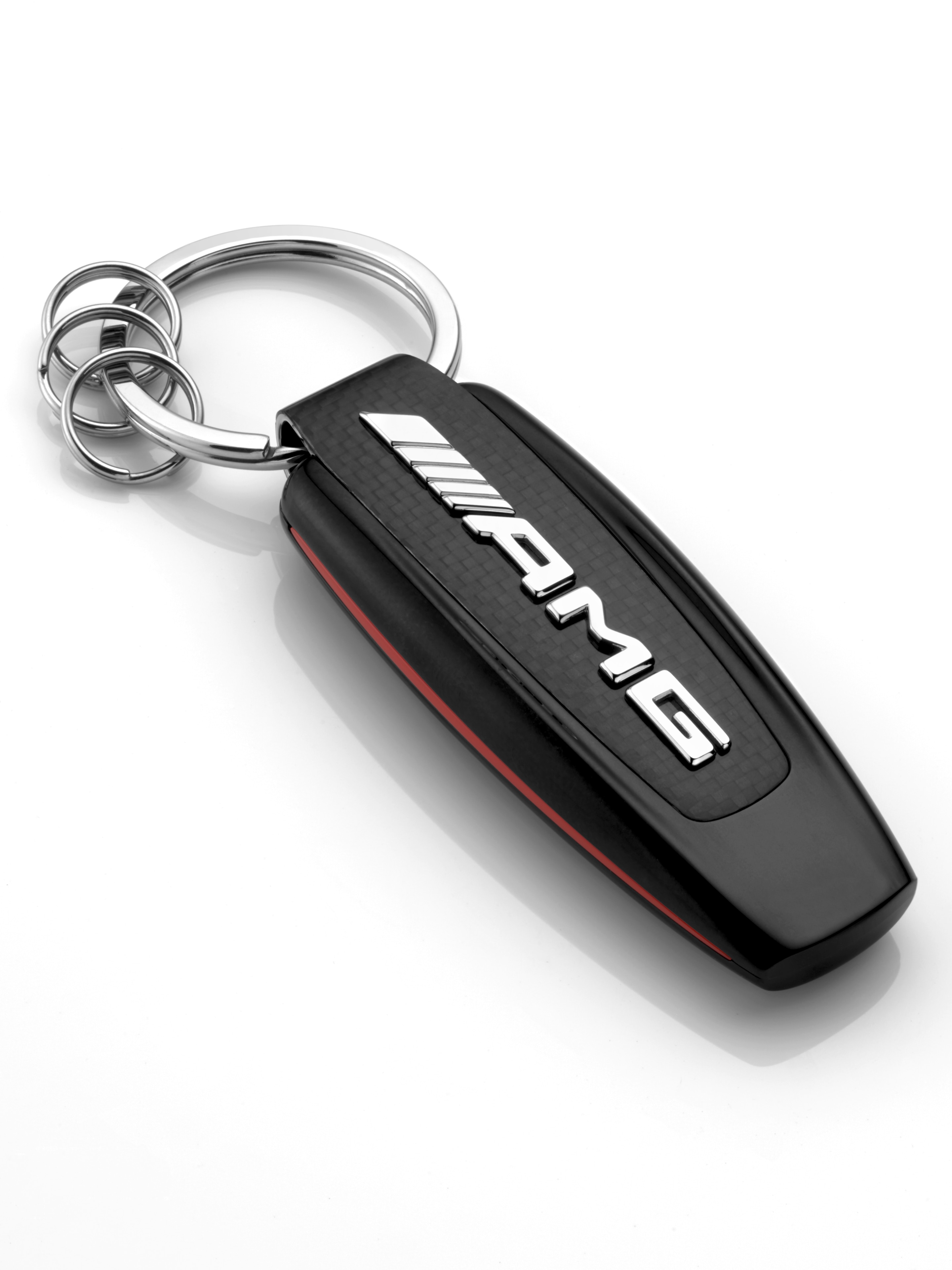 AMG key ring, Typo - black / silver-coloured / red, Stainless steel / Carbon-fibre