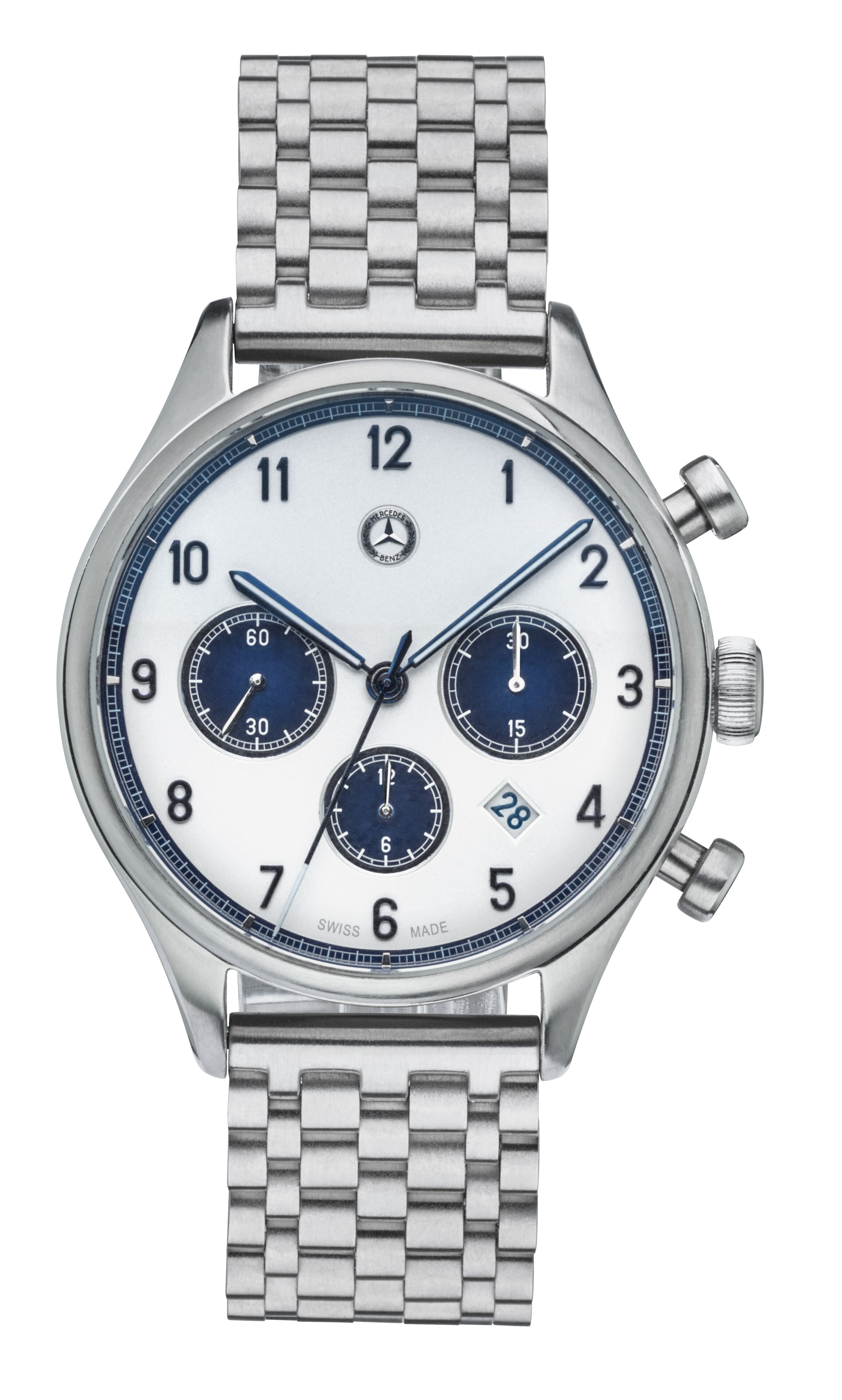 Chronograph watch, Men, Classic Automatic - silver-coloured / blue, Stainless steel