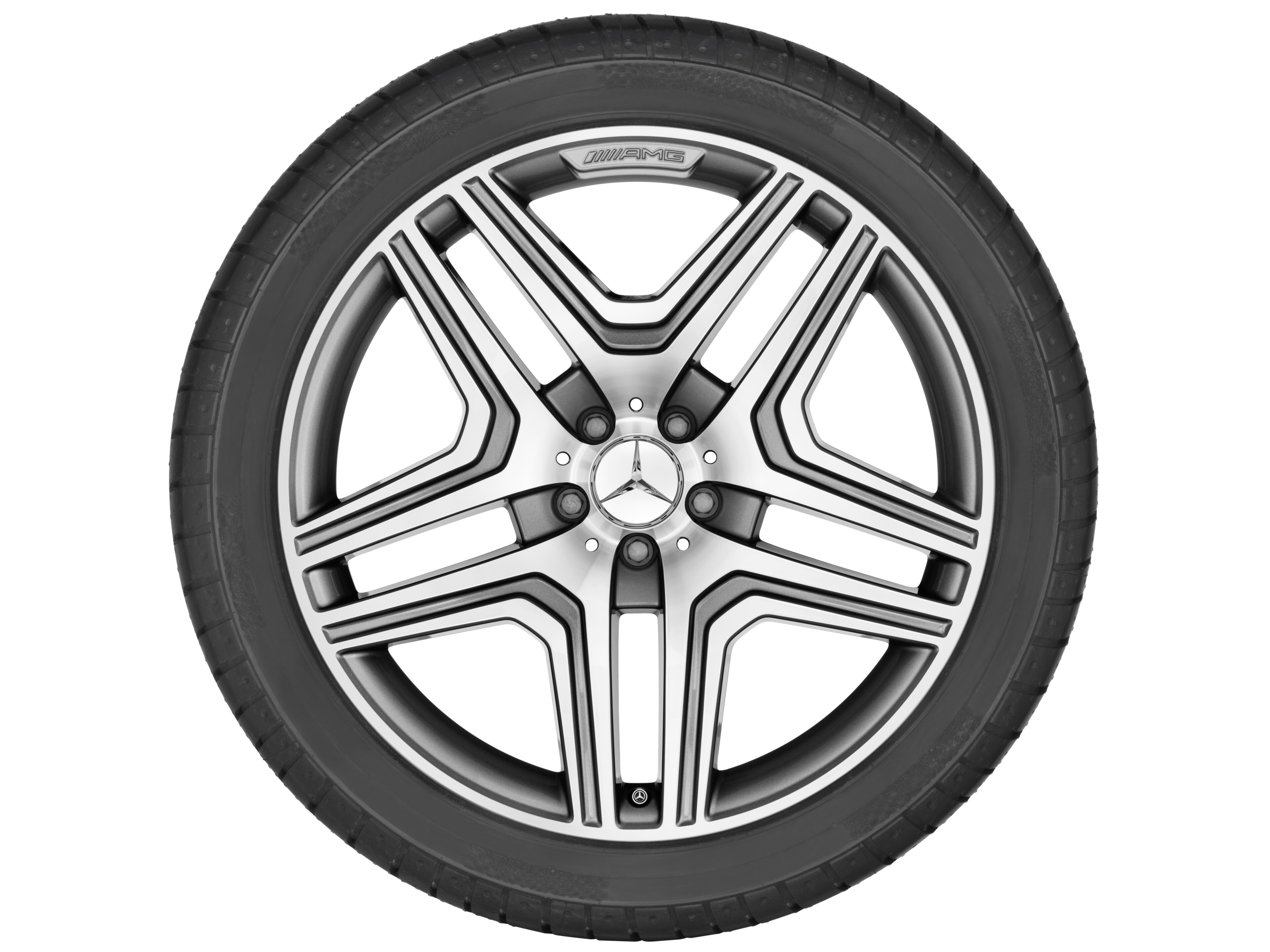 AMG 5-twin-spoke wheel, 53.3 cm (21-inch), High-sheen rim flange - 10 J x 21 ET 46, titanium grey, high-sheen