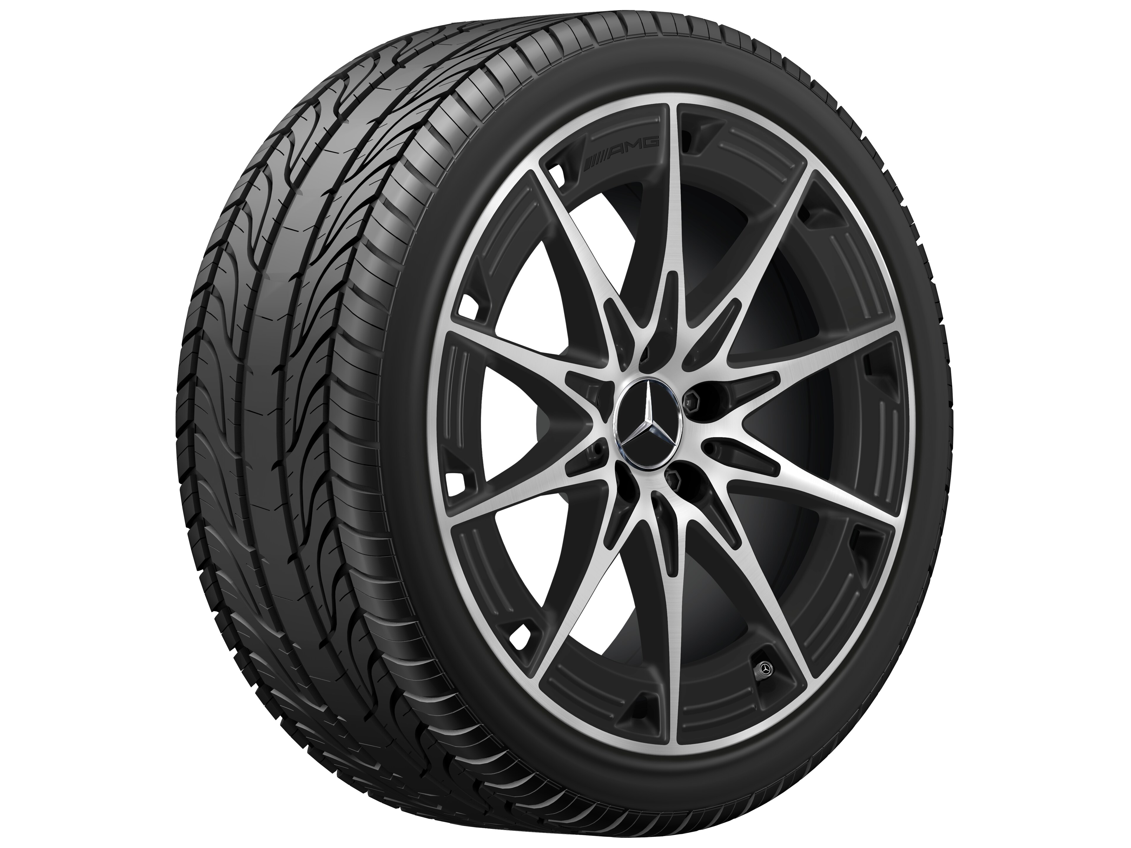 AMG light-alloy wheel, in 10-spoke design, 48.3 cm (19-inch) - 9 J x 19 ET 48, matt black, high-sheen