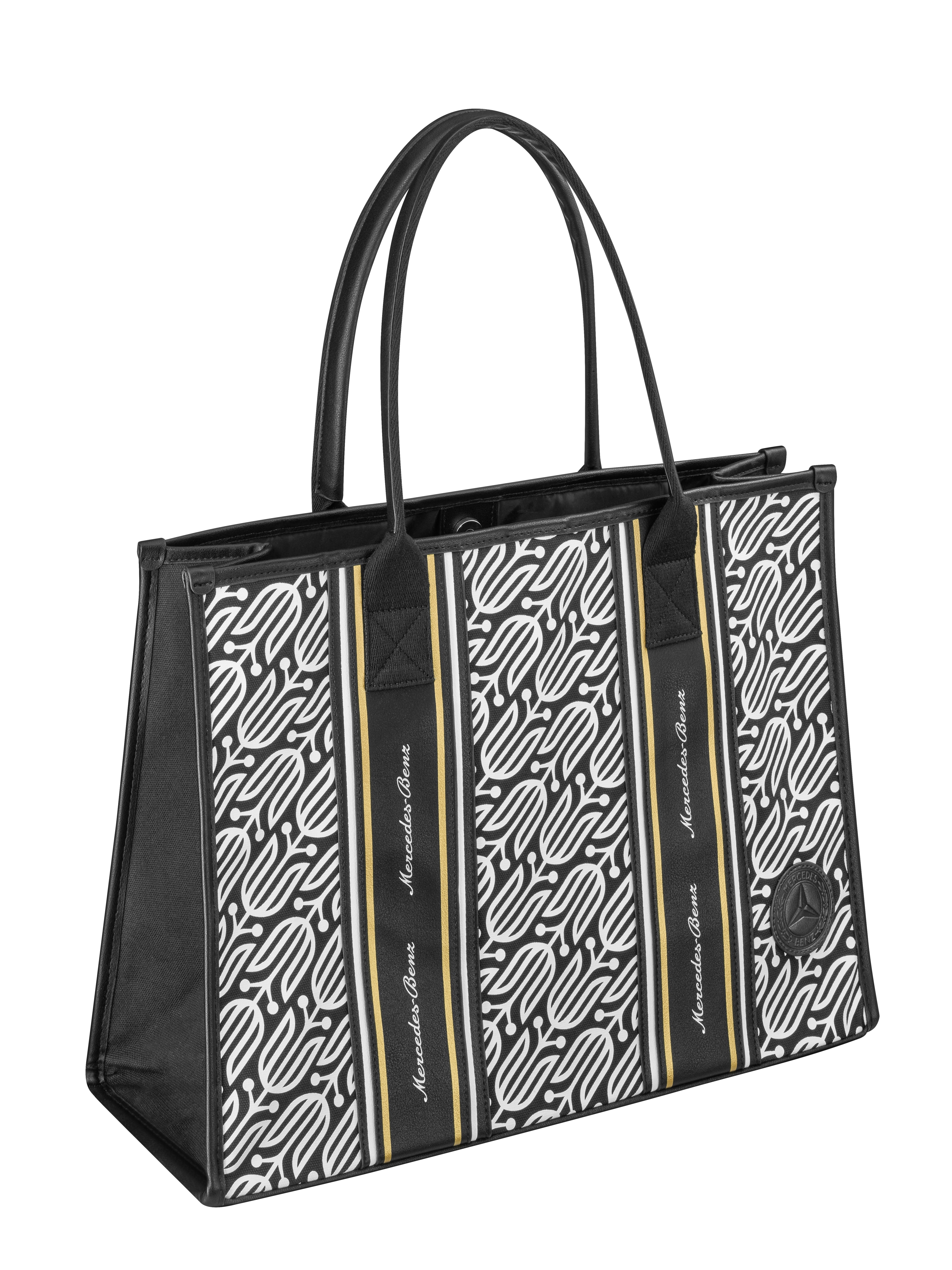 Shopper - schwarz / weiß / goldfarben, Baumwoll-Canvas