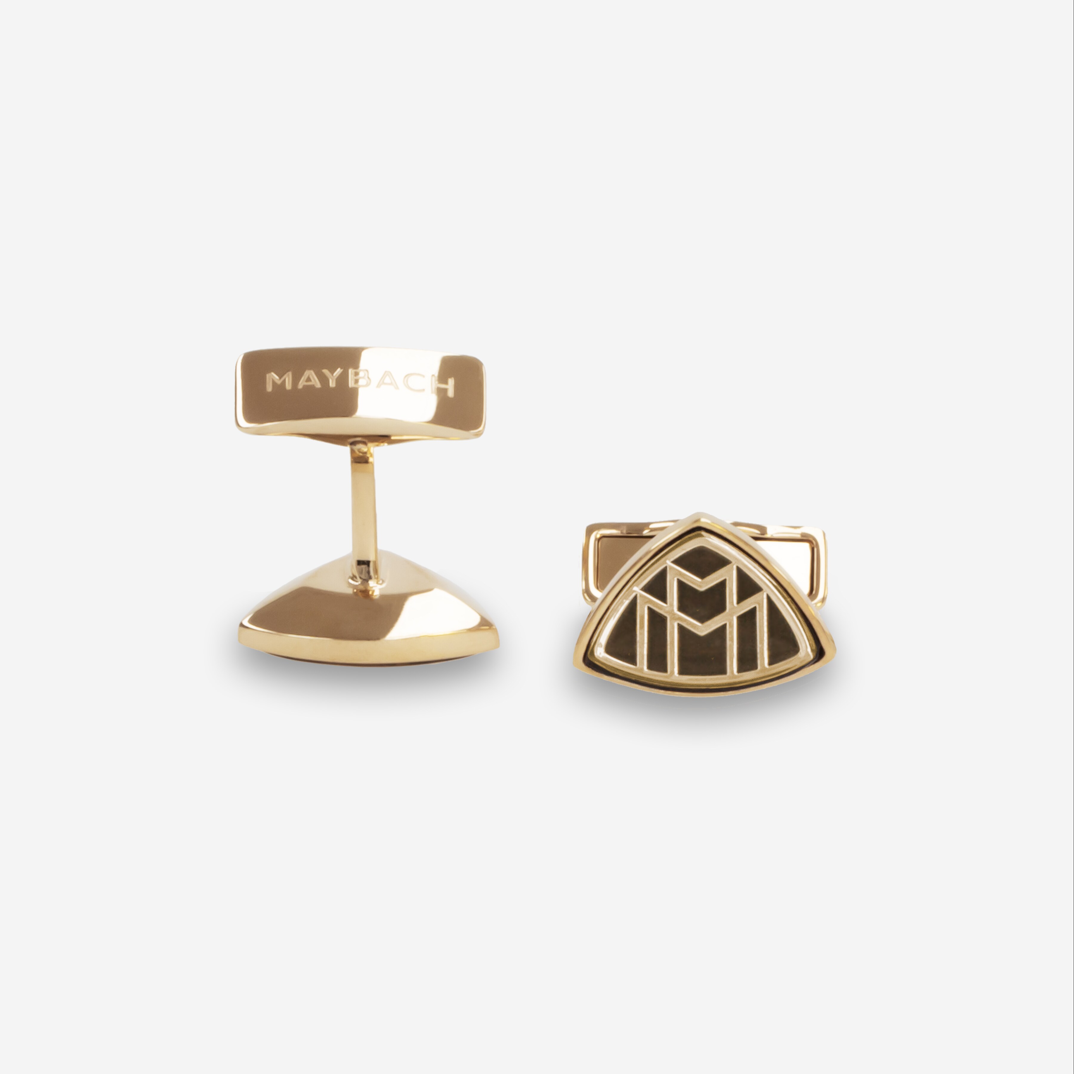 Cufflinks, Men, Mercedes-Maybach - gold-coloured / black, Brass / Wood, glossy