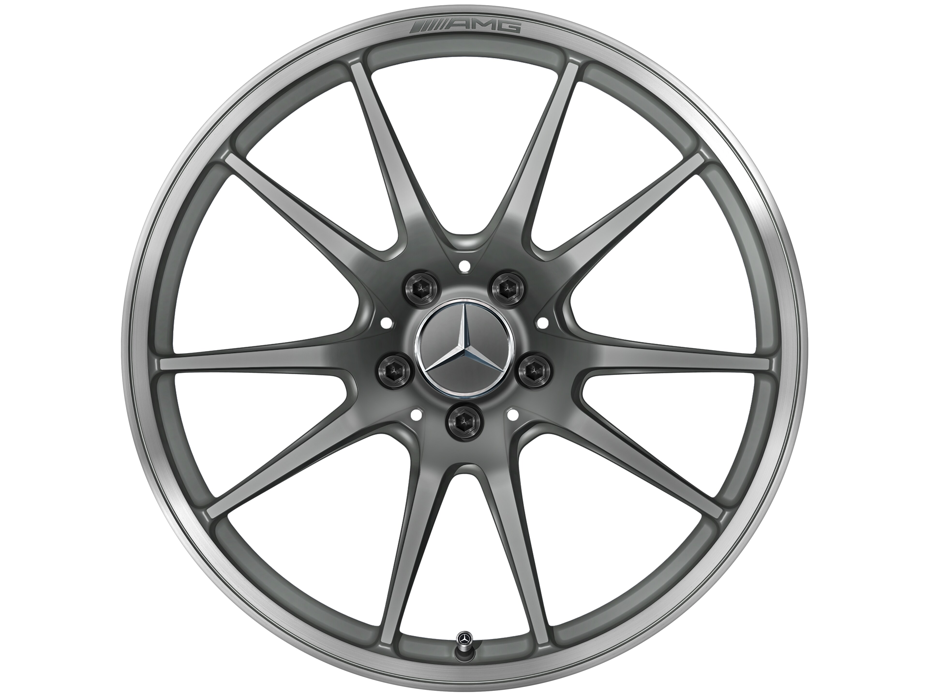 AMG forged wheel in 5-twin-spoke design, 48.3 cm (19-inch), High-sheen rim flange - 10 J x 19 ET 56, matt titanium grey, high-sheen rim flange
