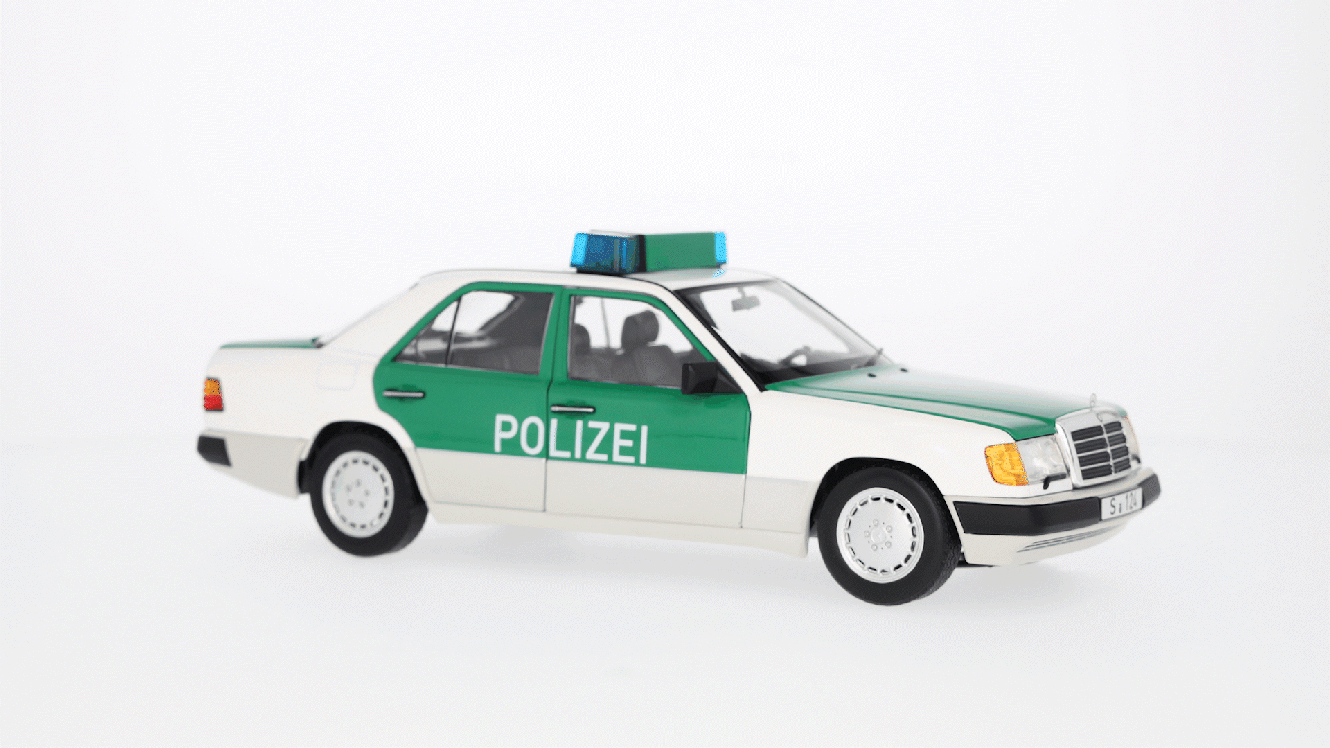 230 E, W 124 (1989-1993), Saloon, Police - white / green, Norev, 1:18