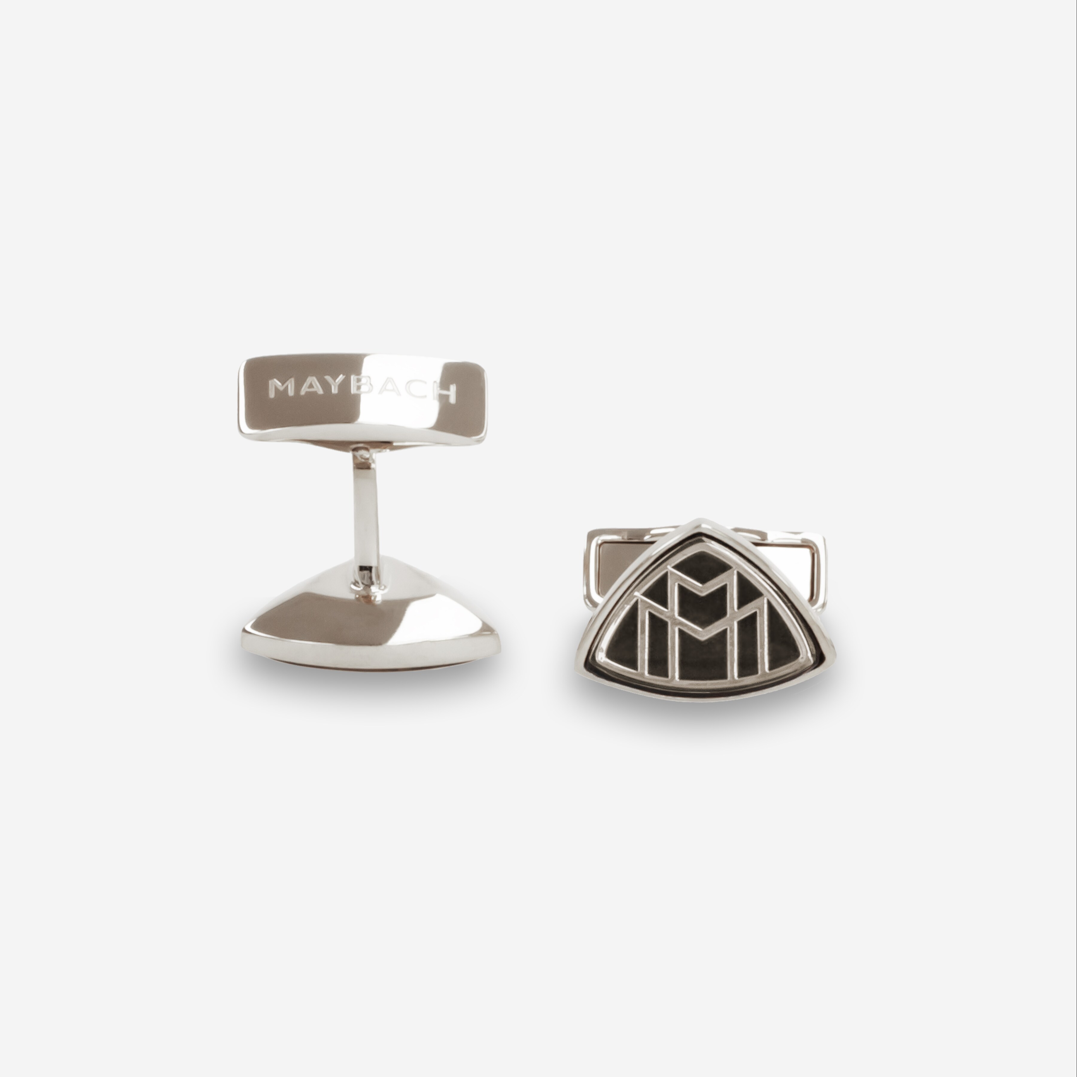 Cufflinks, Men, Mercedes-Maybach - silver-coloured / black, Brass / Wood, glossy