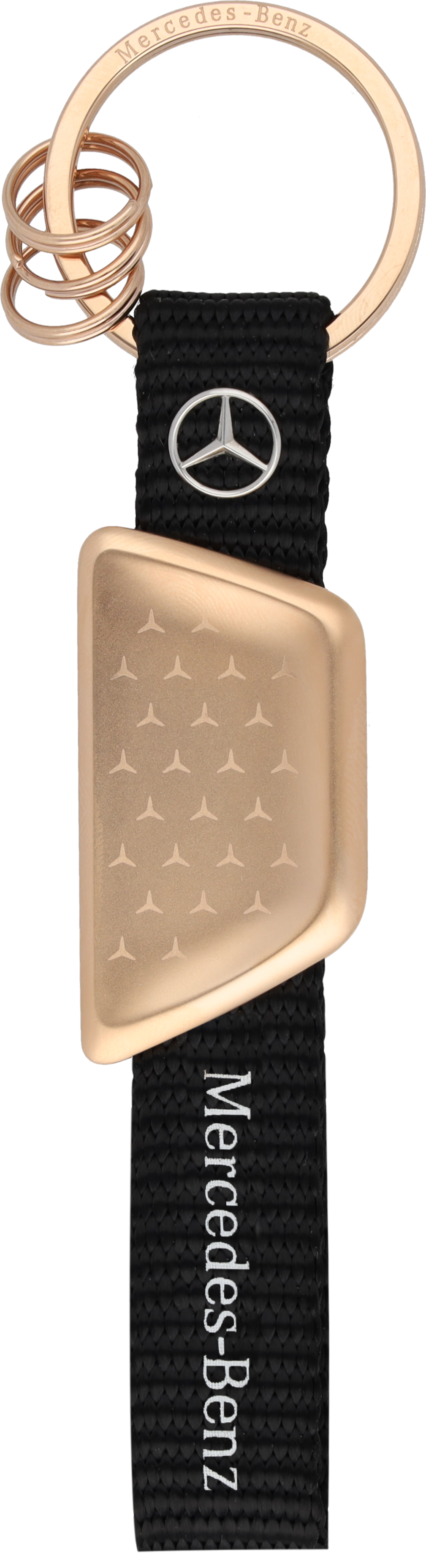 Key ring, Mercedes-Benz - rosé gold colour / black, Stainless steel / Recycled PET, PVD-coated
