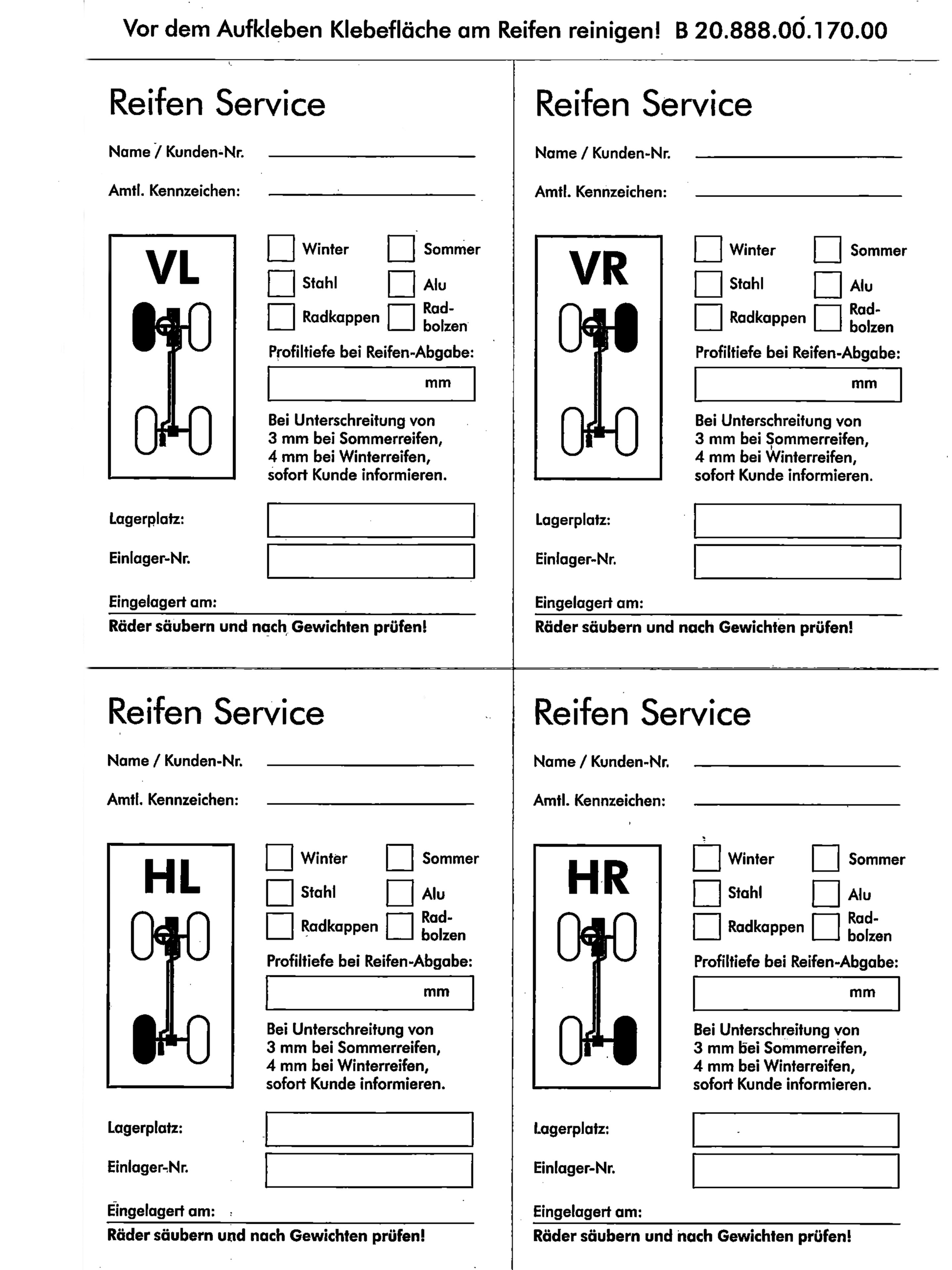 Tyre storage labels - Paper
