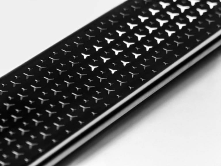 Wechselcover für beleuchtete Einstiegsleiste, Mercedes-Benz, vorne, 2-fach, mit Mercedes-Benz Pattern - Edelstahl, schwarz