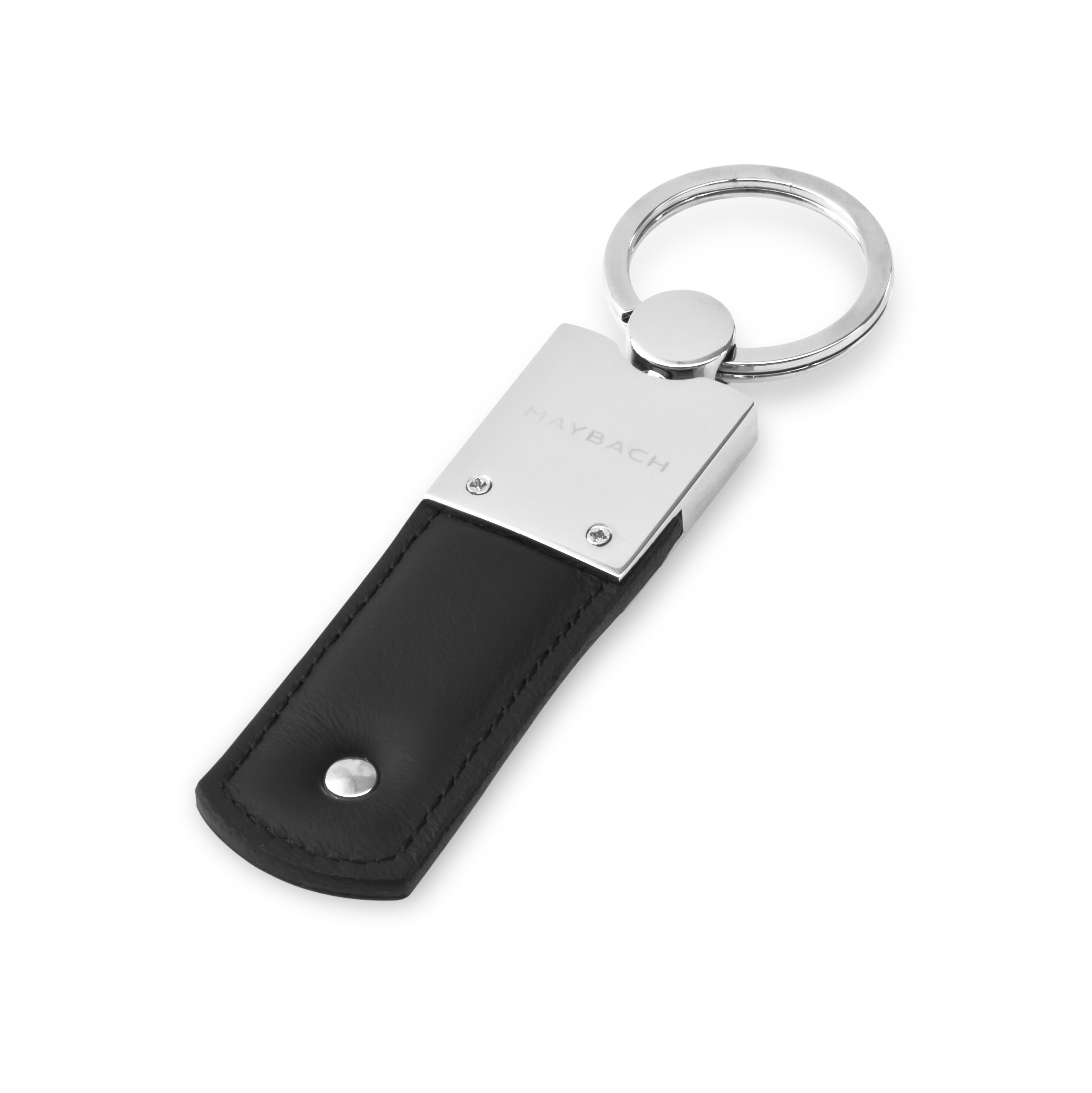 Key ring, Mercedes-Maybach, black - black / silver-coloured, Leather / Stainless steel