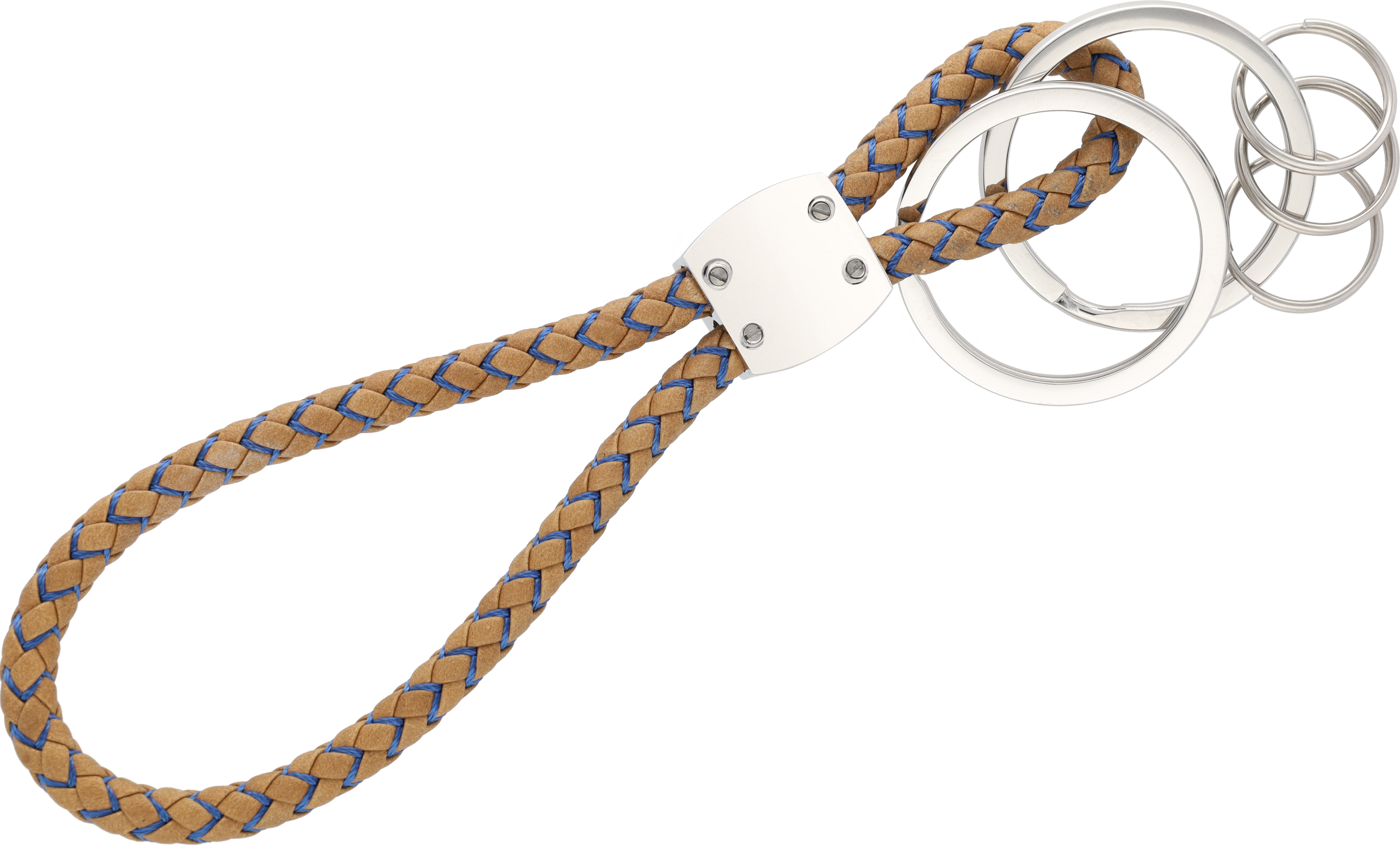 Key ring, CLASSIC, Elegance - cognac / blue, Leather / Nylon / Stainless steel, high-gloss polished