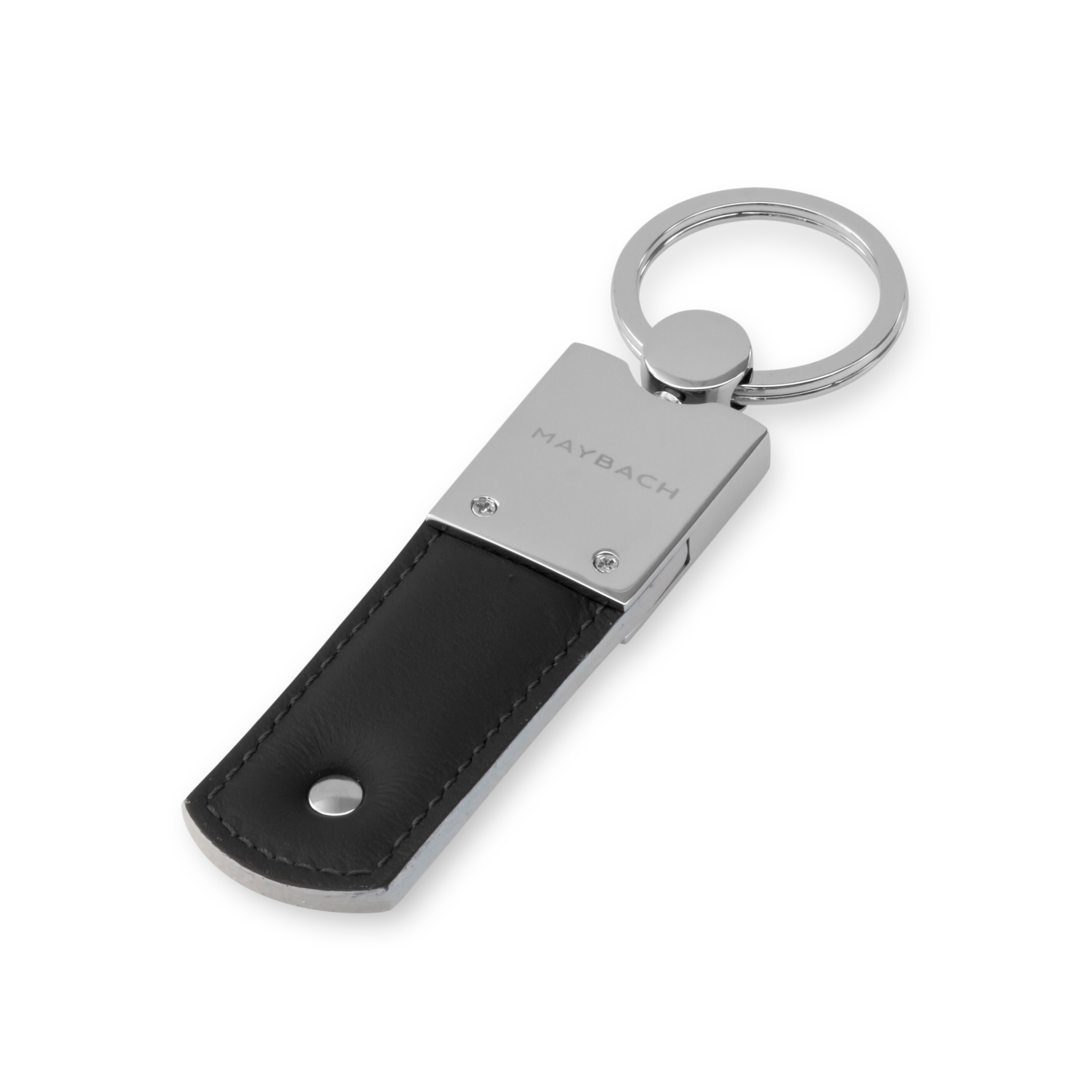 Key ring, Mercedes-Maybach, white - white / silver-coloured, Leather / Stainless steel