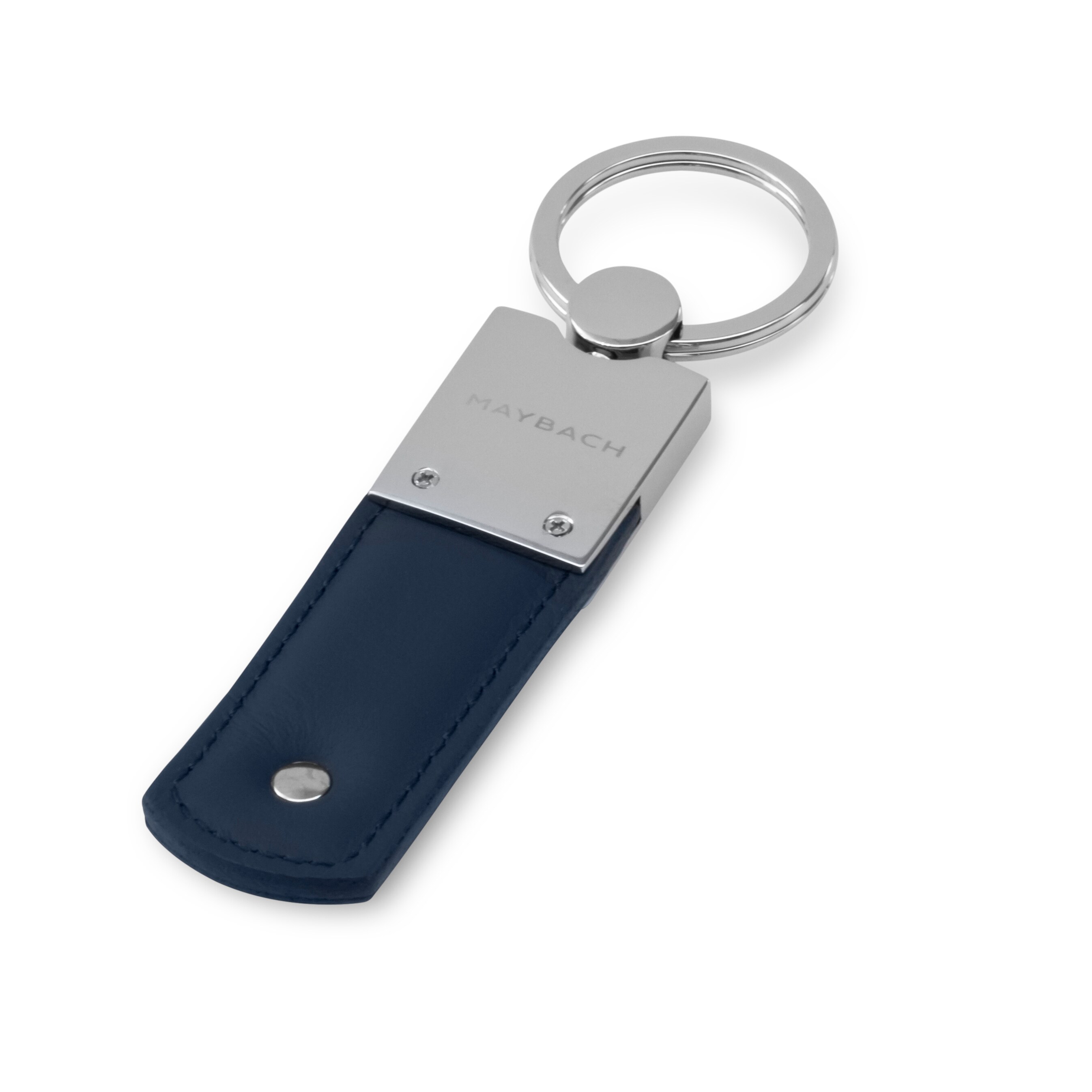 Key ring, Mercedes-Maybach, blue - blue / silver-coloured, Leather / Stainless steel