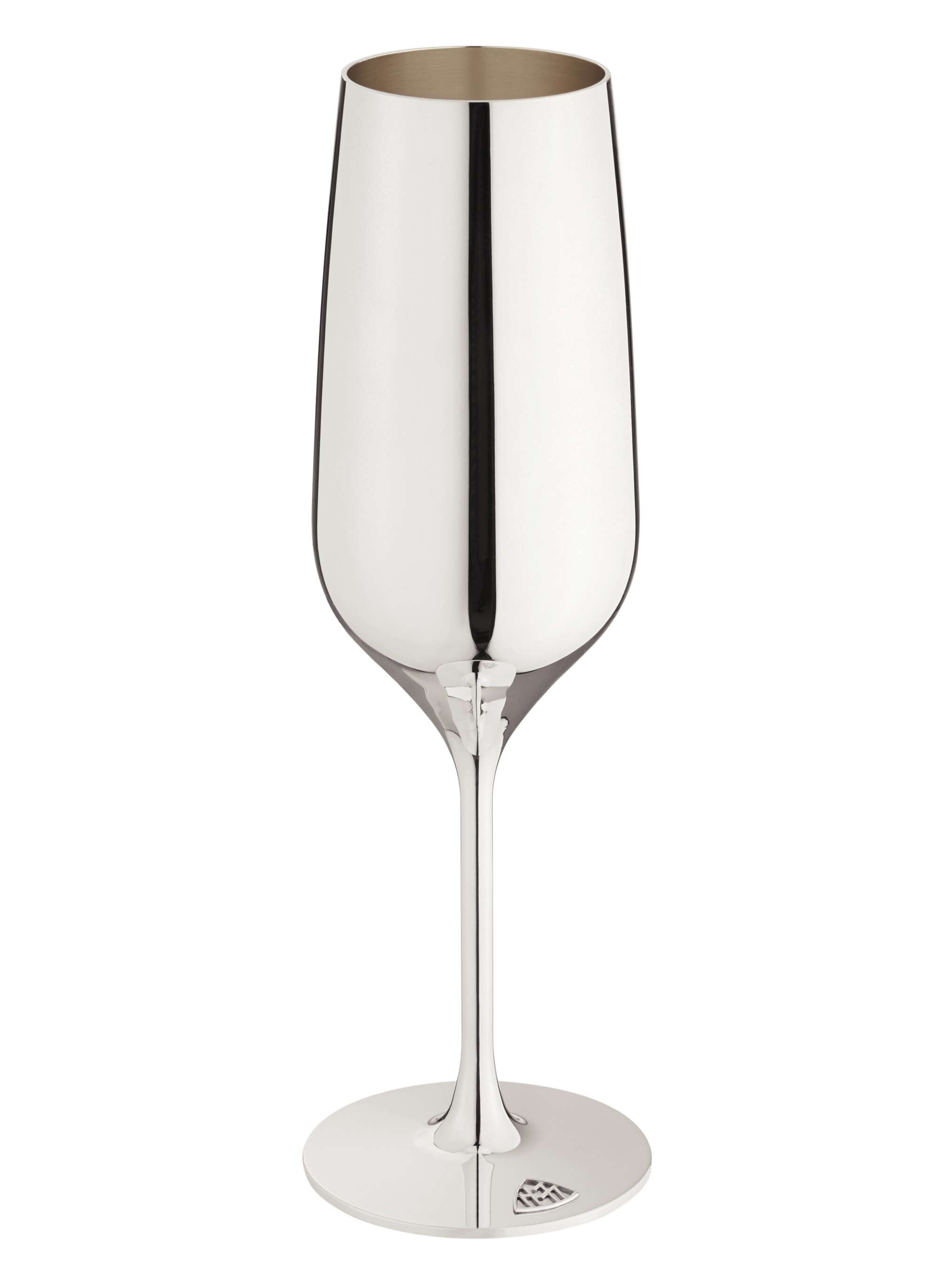 Champagne flute, solid silver-plated - sterling silver, Brass / Silver