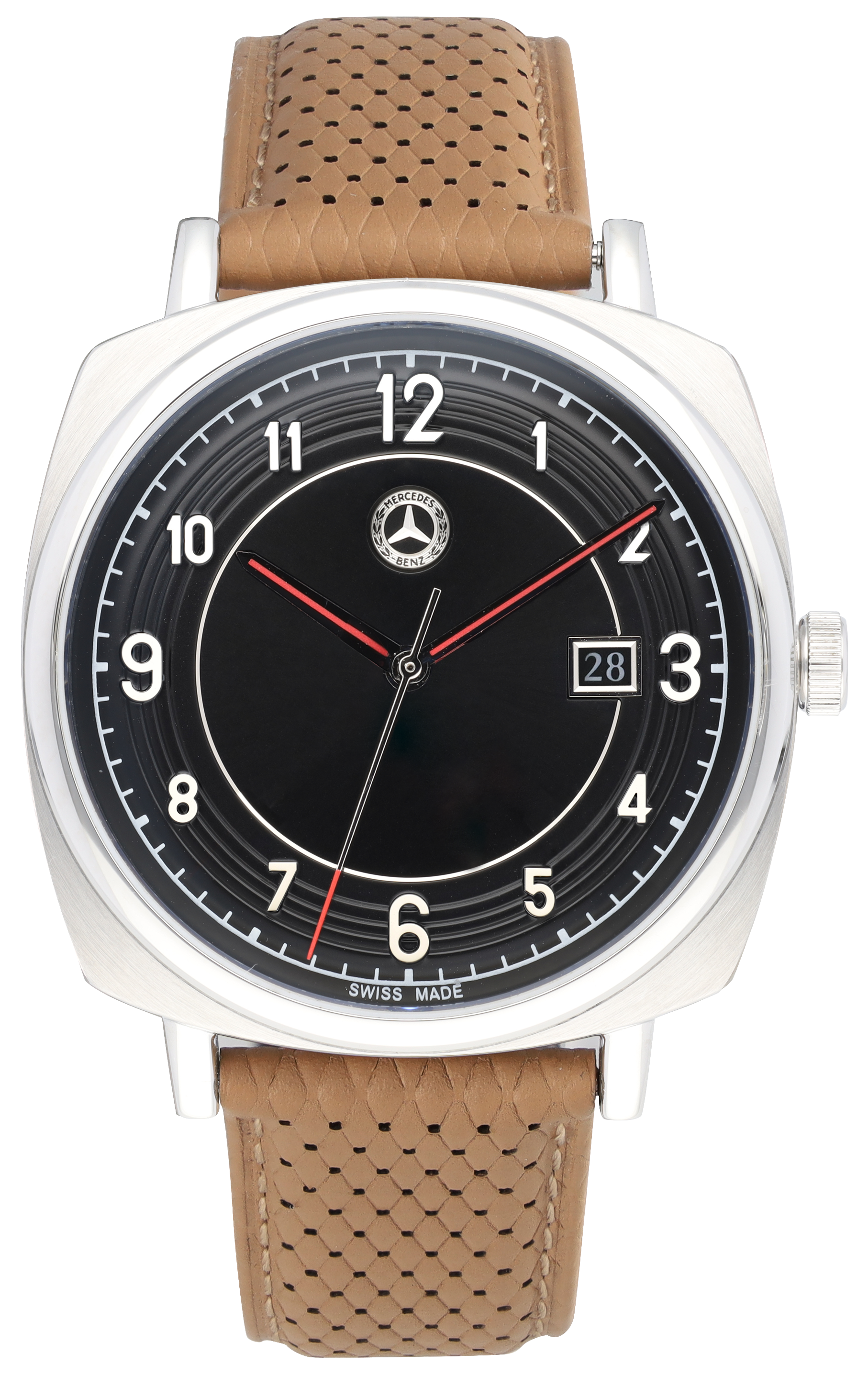Armbanduhr Herren, Classic, Pagode - silberfarben / schwarz / cognacbraun, Edelstahl / Kalbsleder